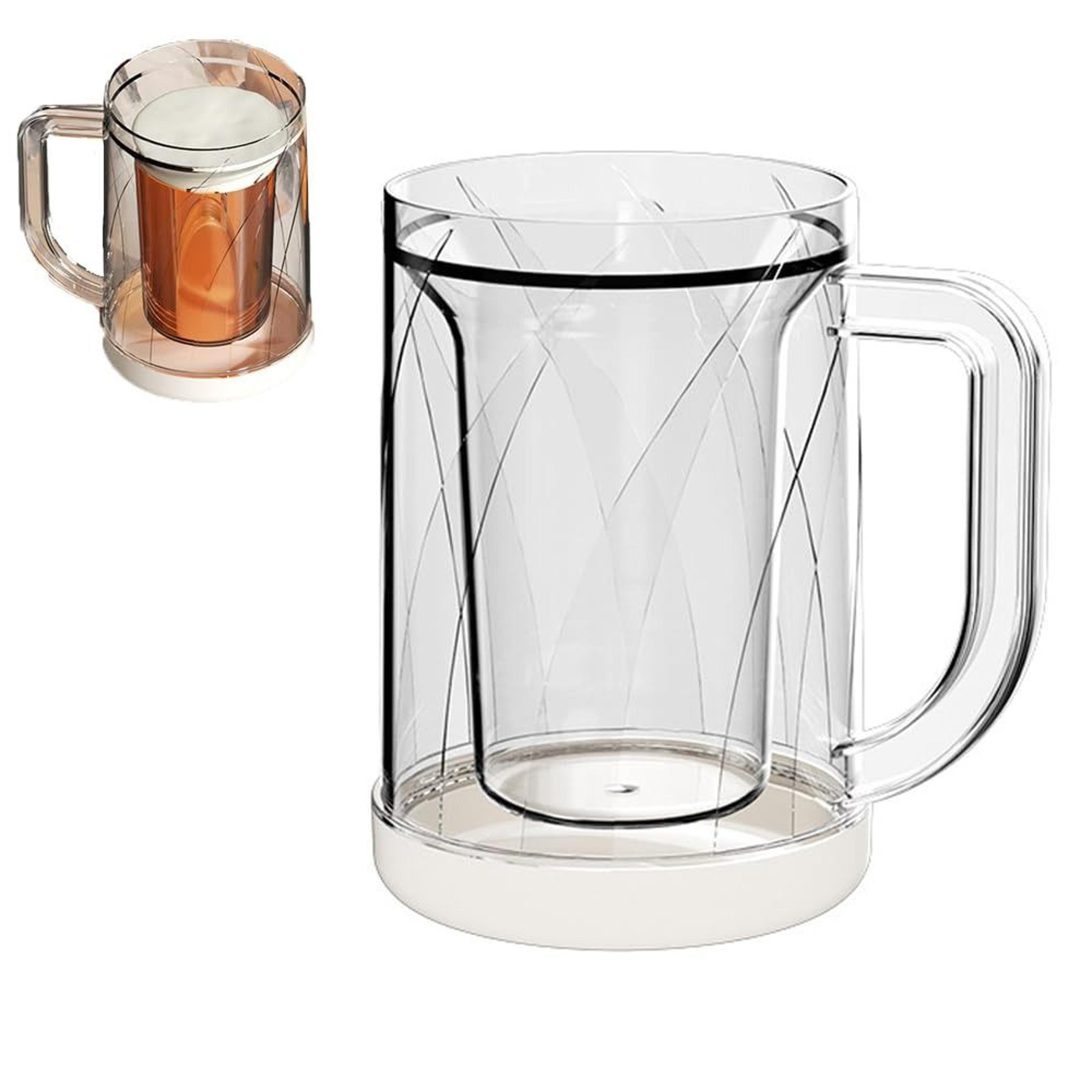 Home Handle Freezer Beer Mug Double Layer Frozen Cup Transparent PET Thickened Beer Mugs 5