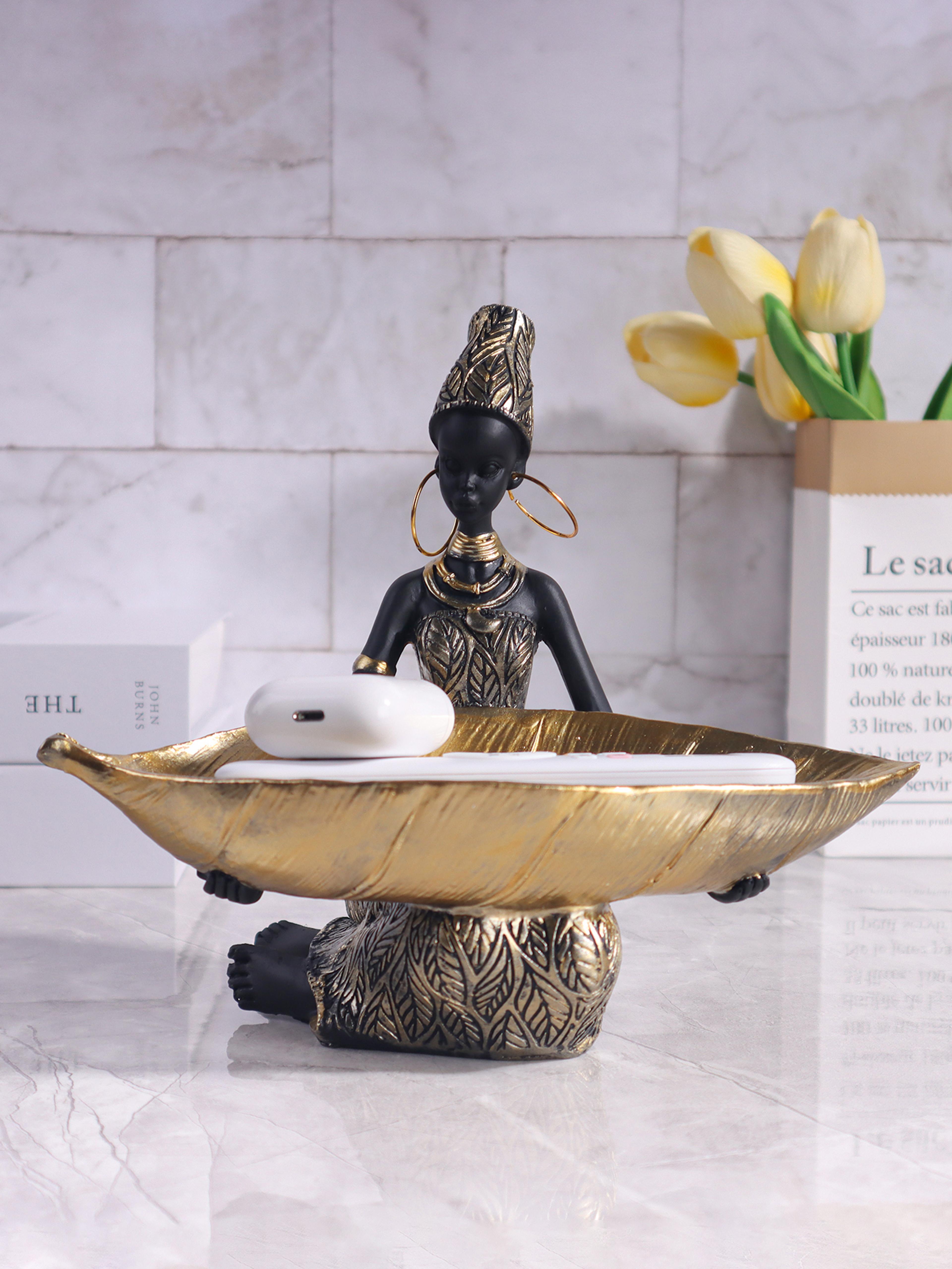 African Girl Sculpture Vintage Collectible Home And Office Decorative Craft Desk Decor Holding A Pl 4