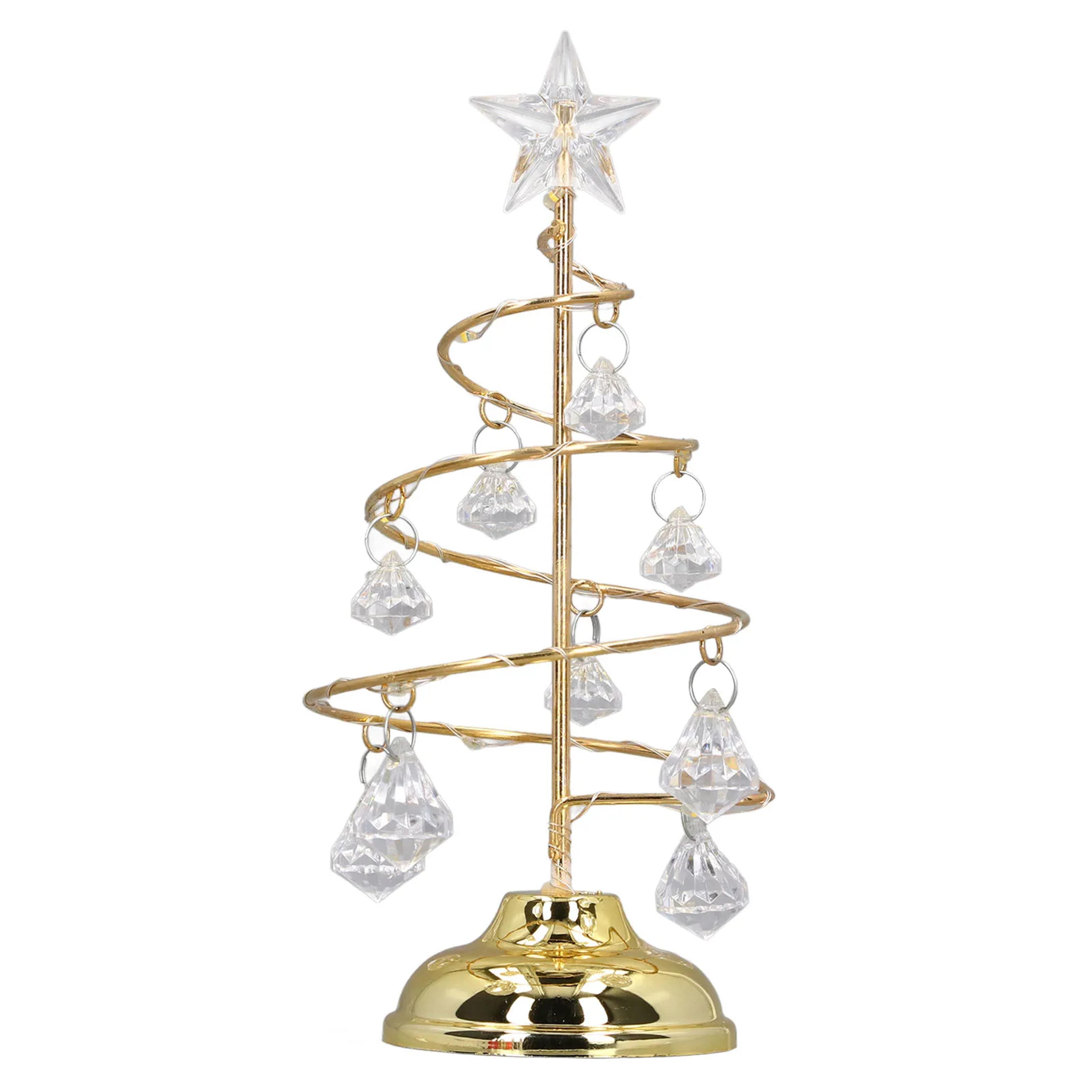 led christmas tree, warm light crystal lamp, decorative iron tree, golden night light ornament for gift