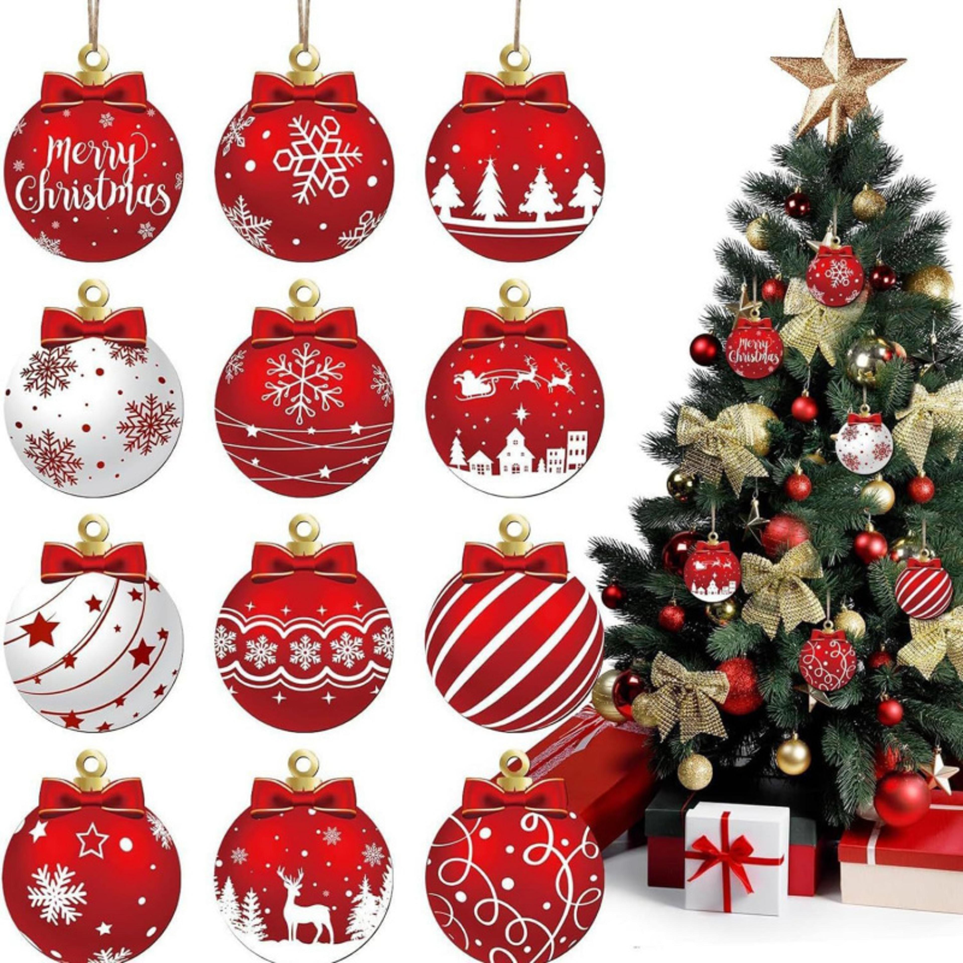 red and white, wooden, snowflake, pattern christmas, party hanging decoration, supplies winter, christmas ball ornament