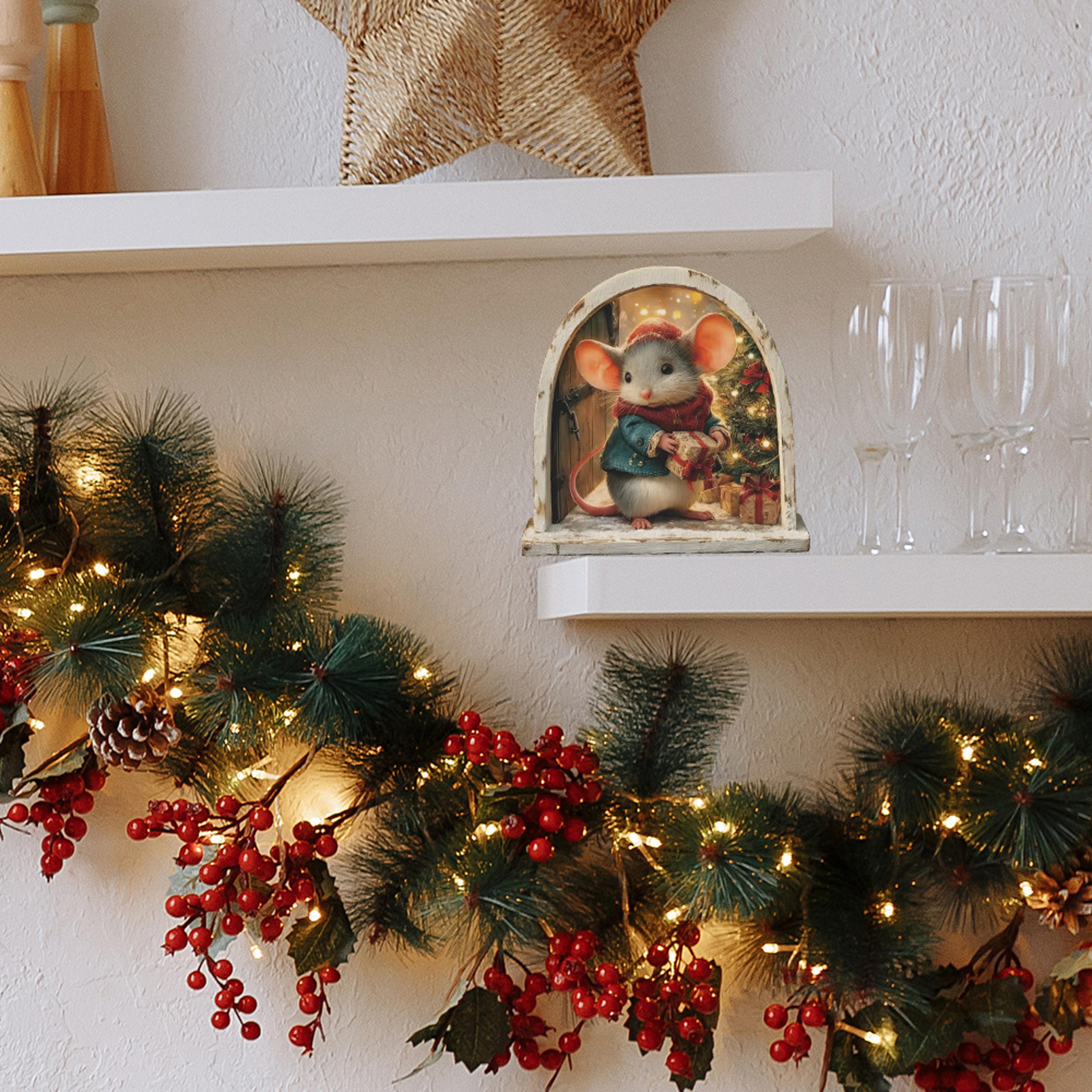 Cute Christmas Small Mouse Wall Stickers Xmas Decoration For Home Merry Christmas Noel Navidad Deco 5