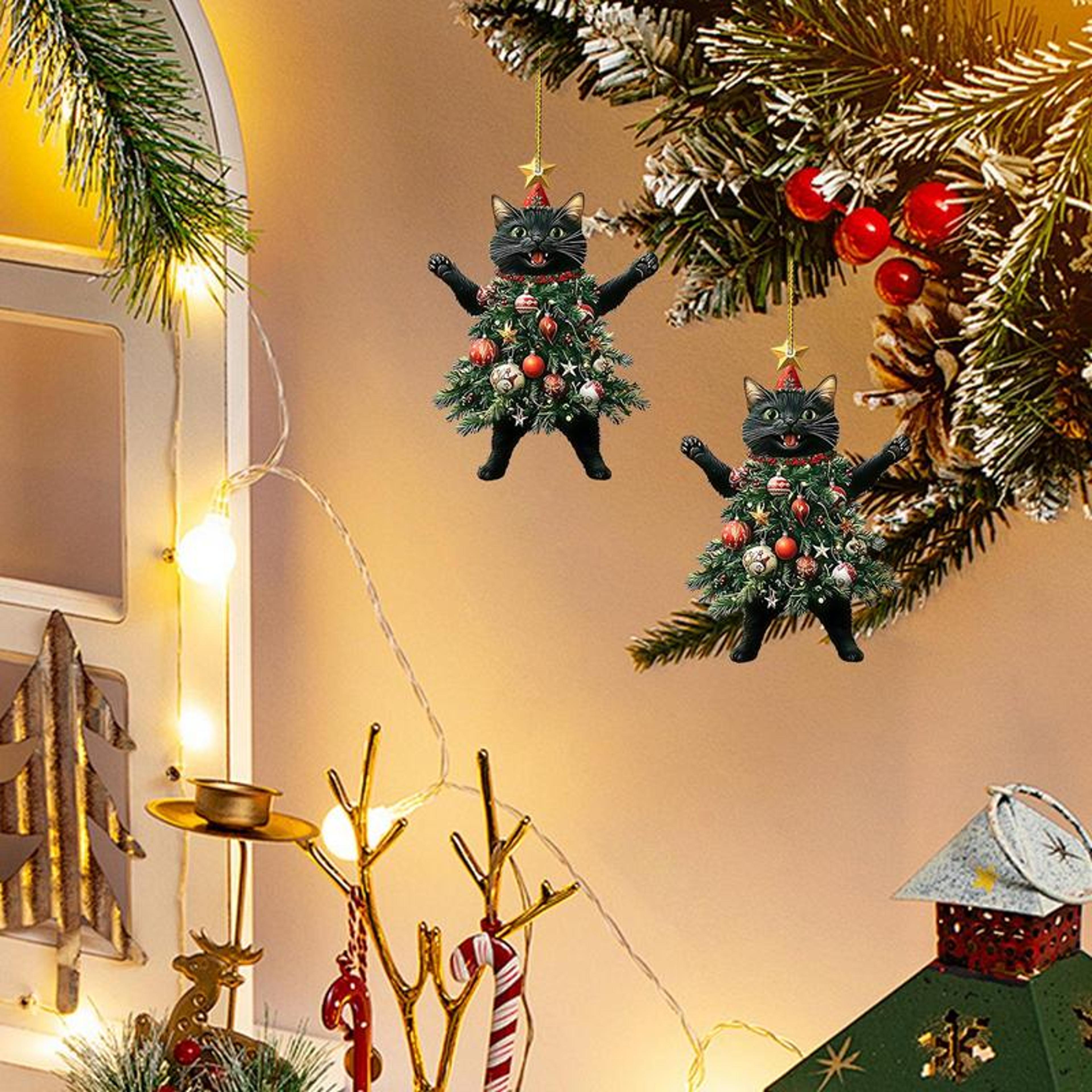 Cute Cat Christmas Tree Pendants Hanging Ornaments For Car And Backpack 3