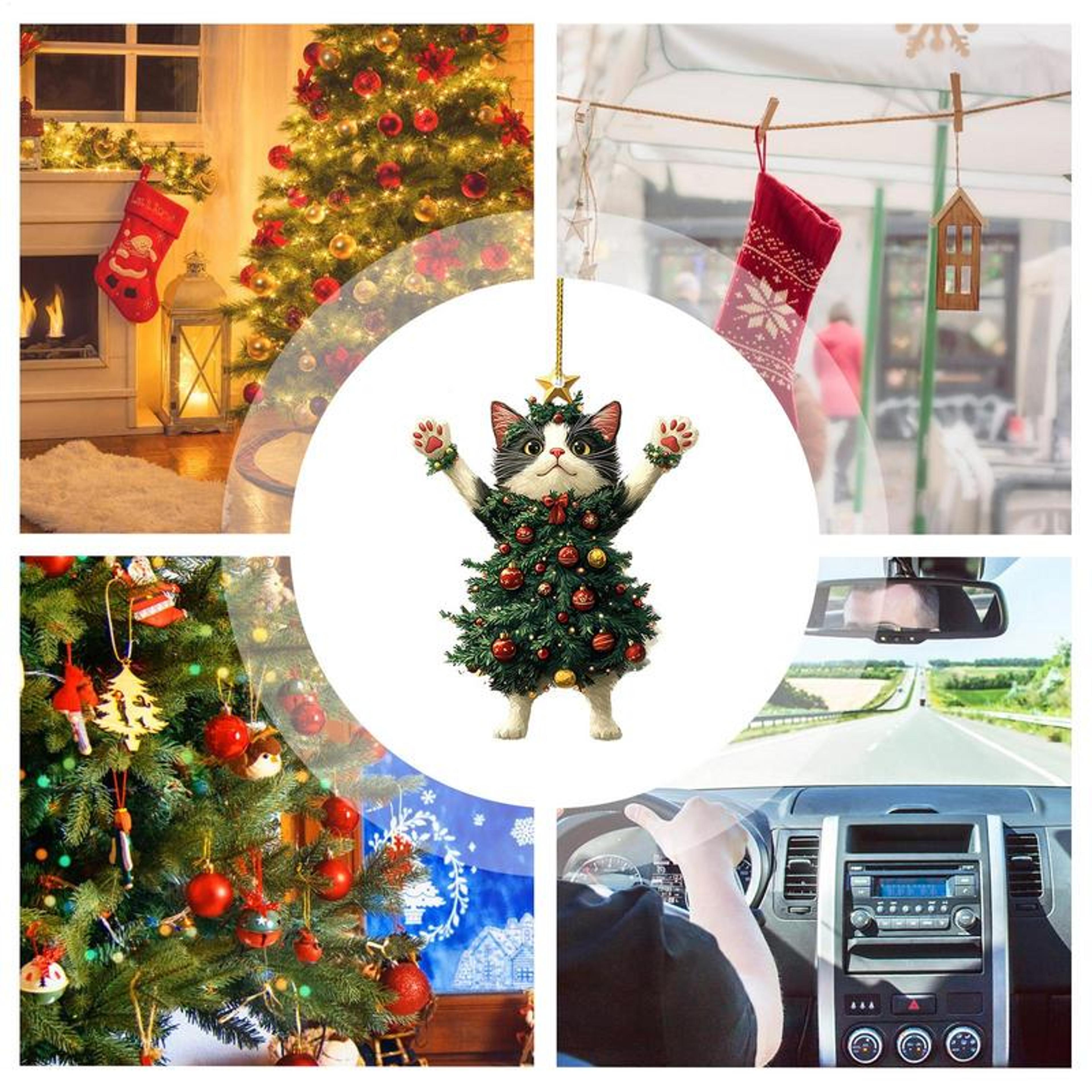 Cute Cat Christmas Tree Pendants Hanging Ornaments For Car And Backpack 4
