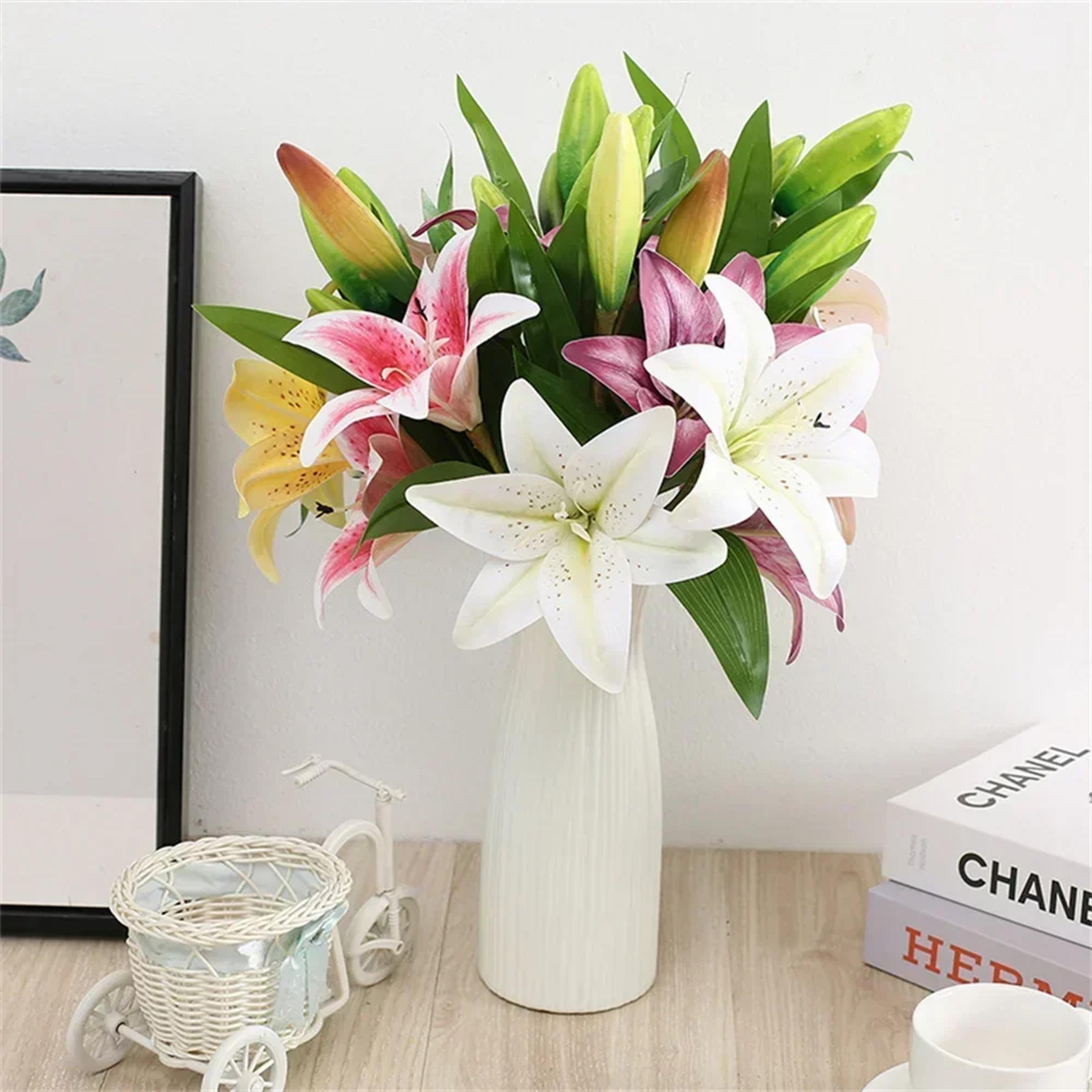 Artificial Lily Flower Wedding Bouquet Two Flowers One Bud Branch For Home And Garden Decor 1