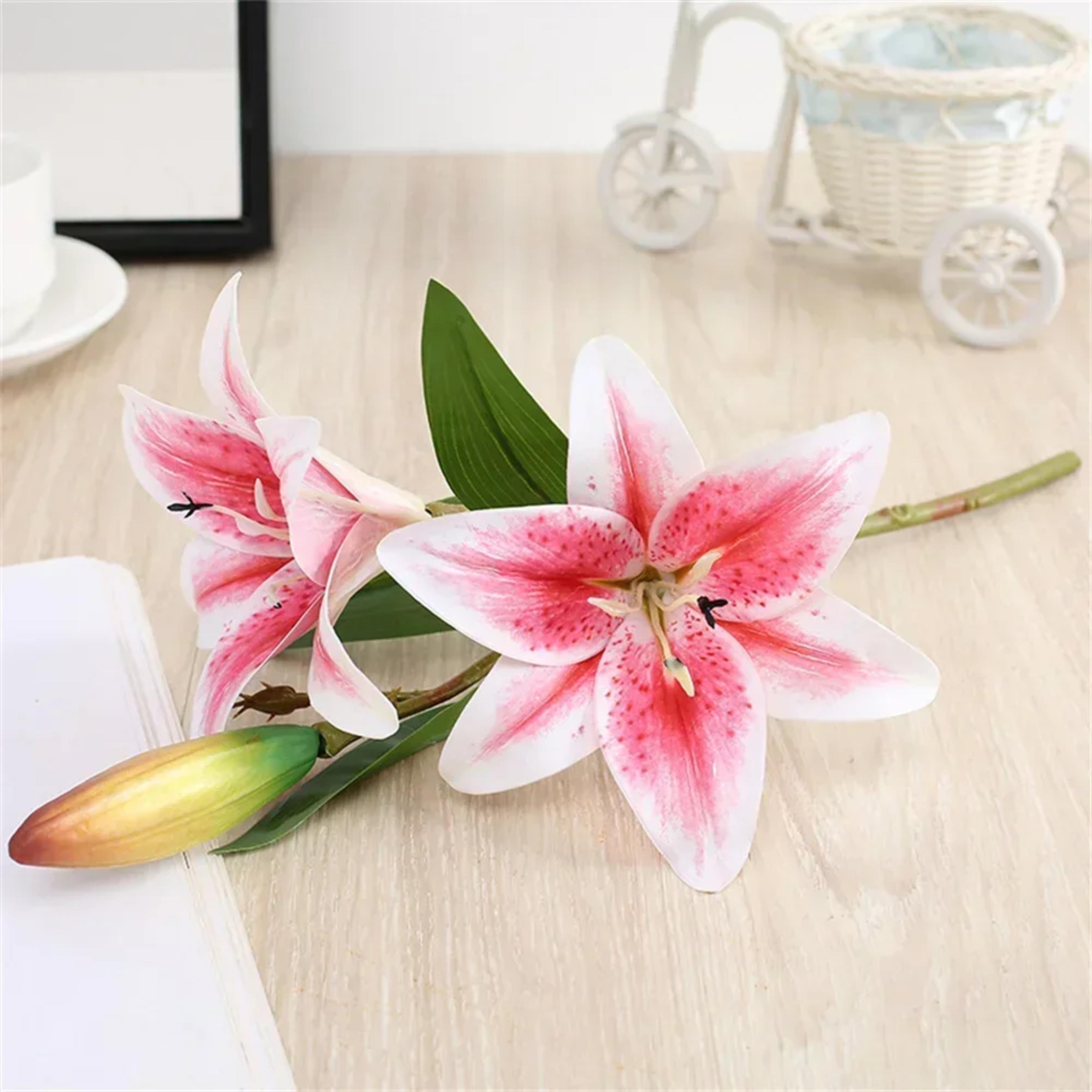 Artificial Lily Flower Wedding Bouquet Two Flowers One Bud Branch For Home And Garden Decor 5