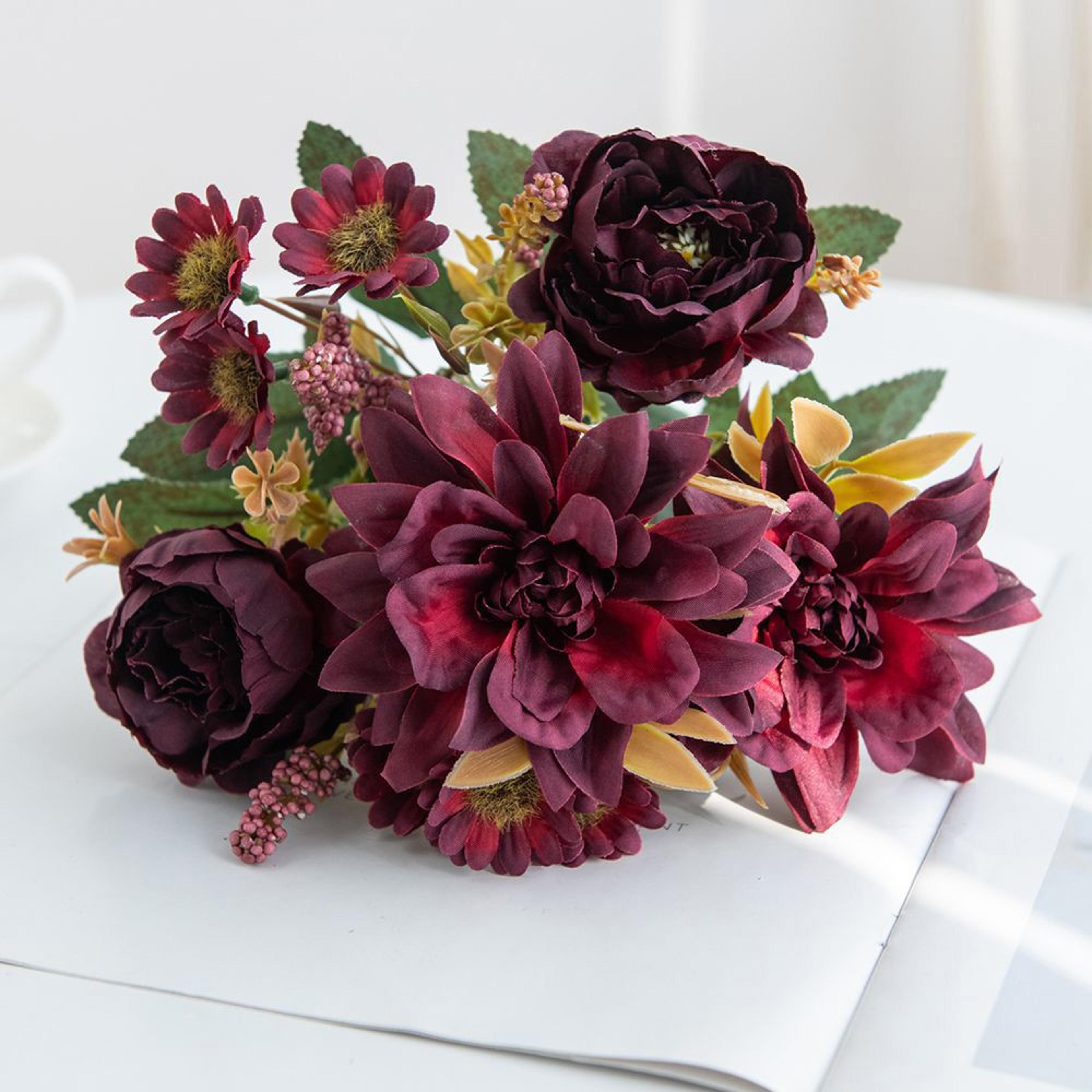 Artificial Flowers Silk Dahlia Home Wreath Decoration Rose Daisy Festival Room Wedding Bridal Bouqu 7
