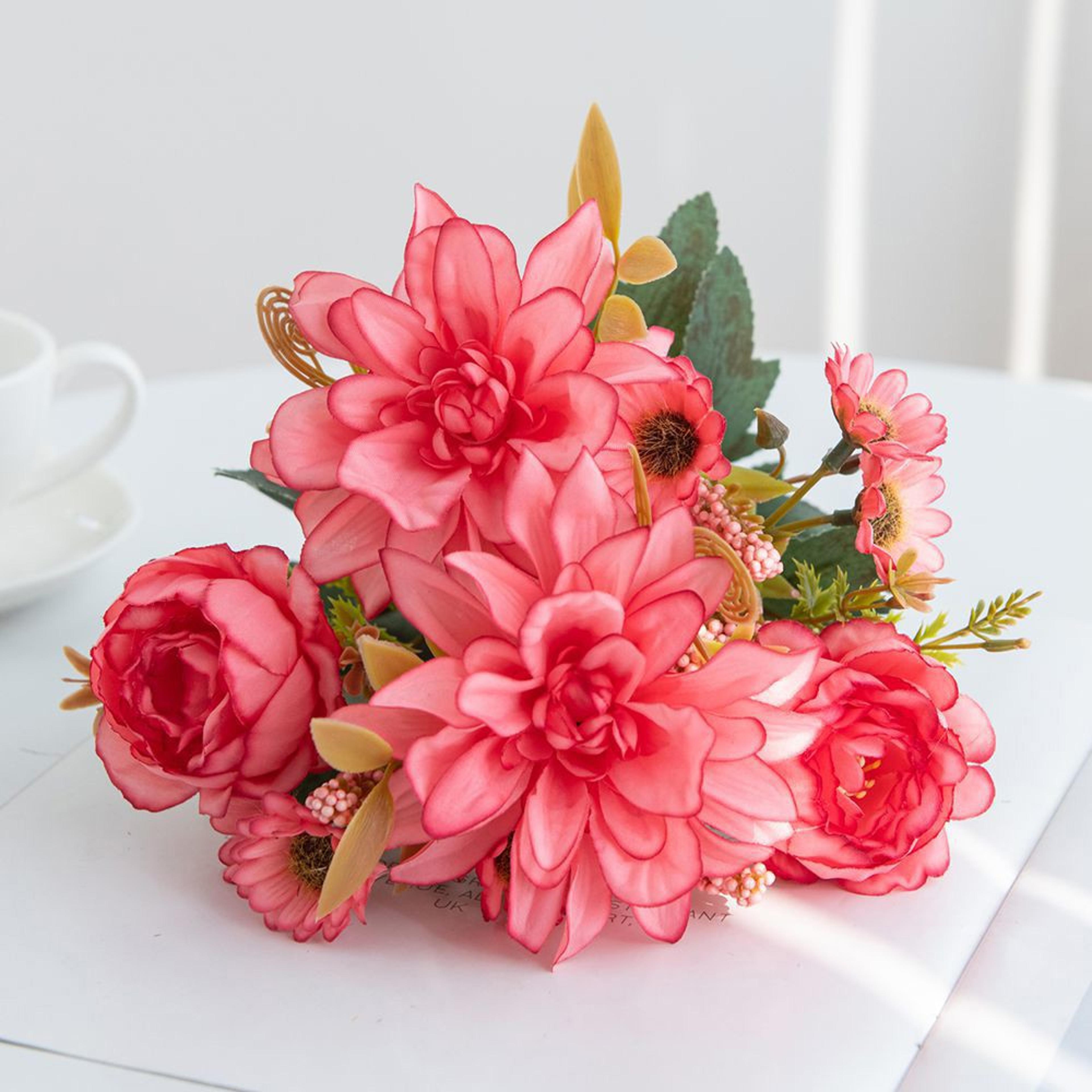 Artificial Flowers Silk Dahlia Home Wreath Decoration Rose Daisy Festival Room Wedding Bridal Bouqu 10