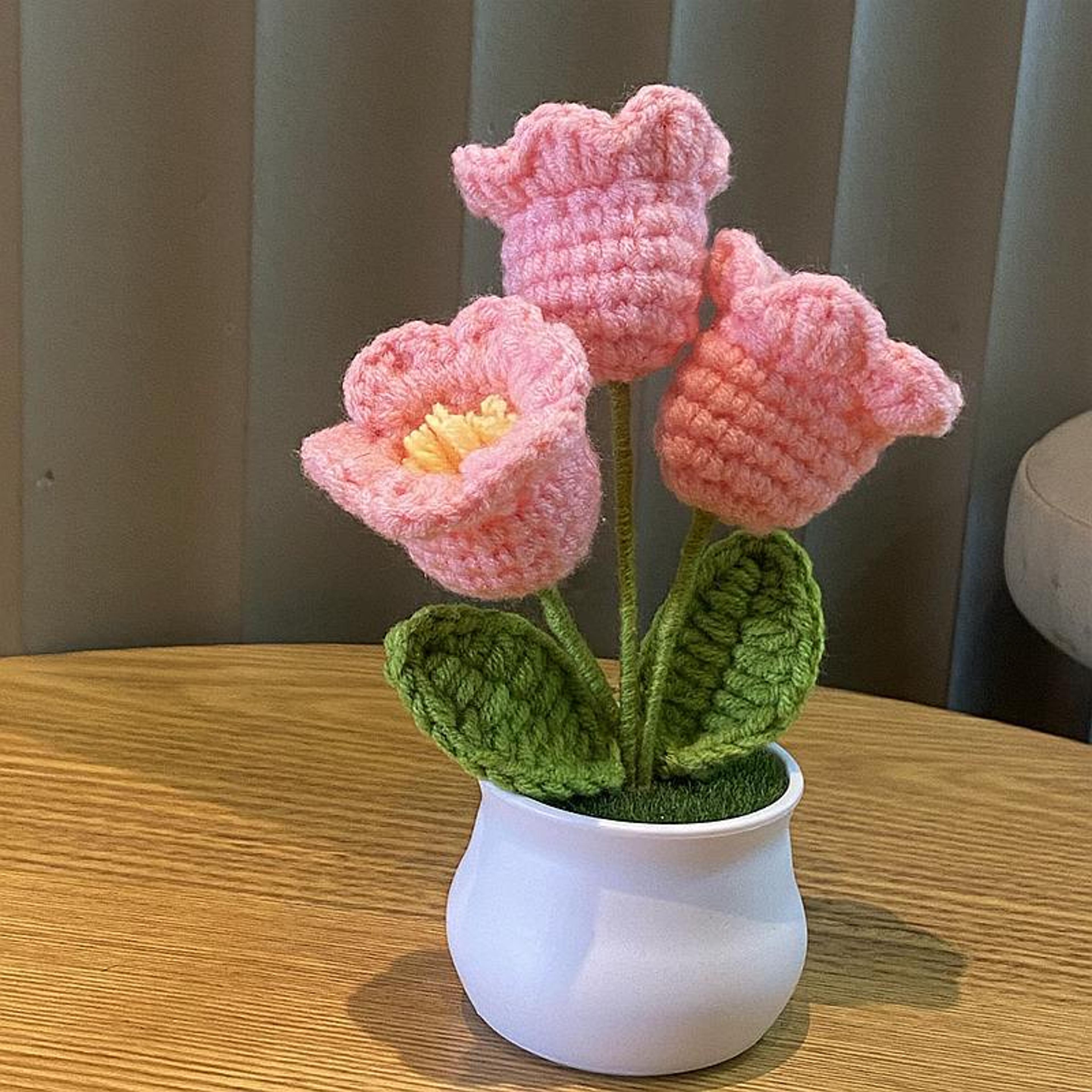 Handwoven Mini Potted Flower Rose Office Desktop Woolen Thread Ornamental Plant For Home Decor 18