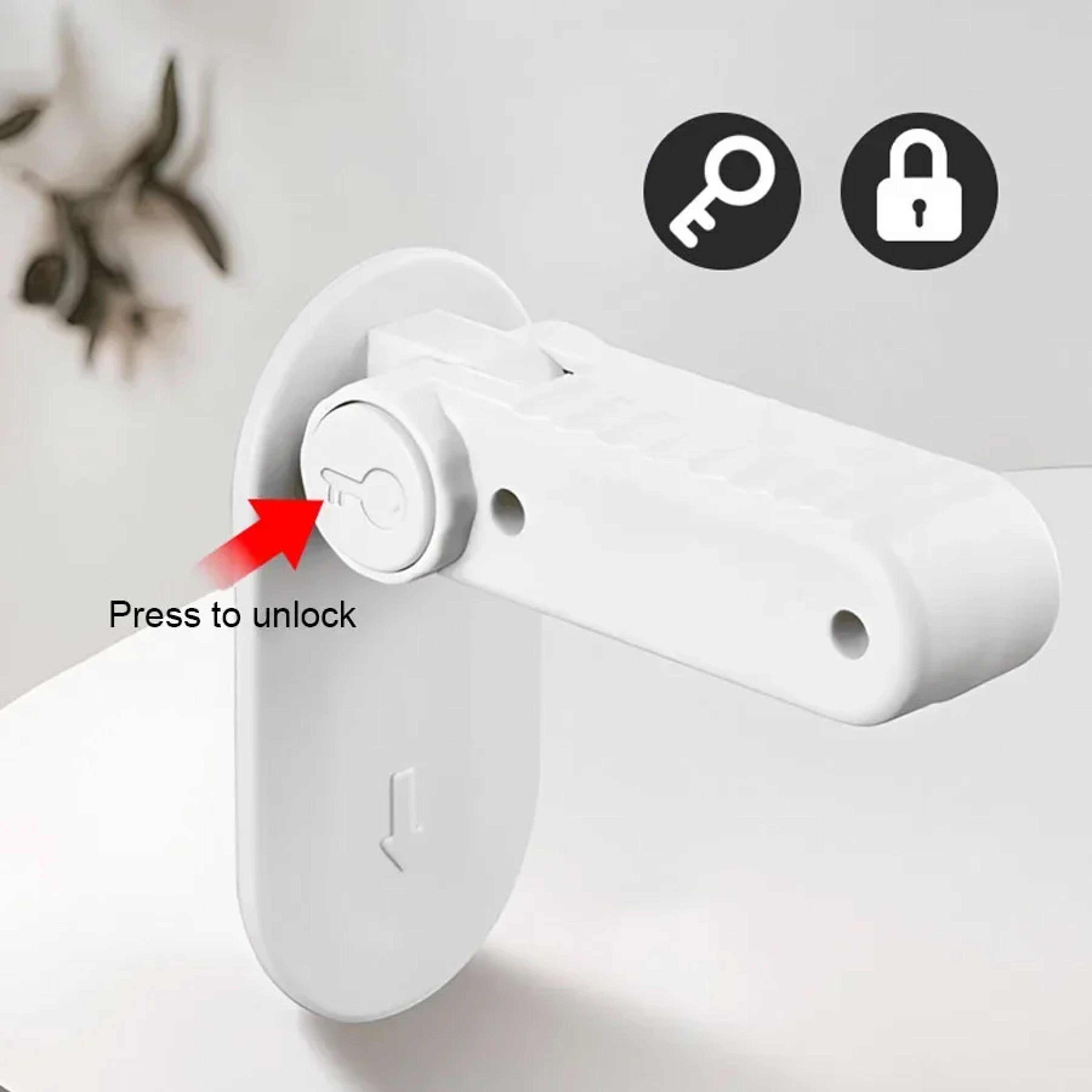 Door Lever Lock Universal Antiopen Safety Lock Punchfree Hidden Button Buckle Multifunction Baby Ha 2