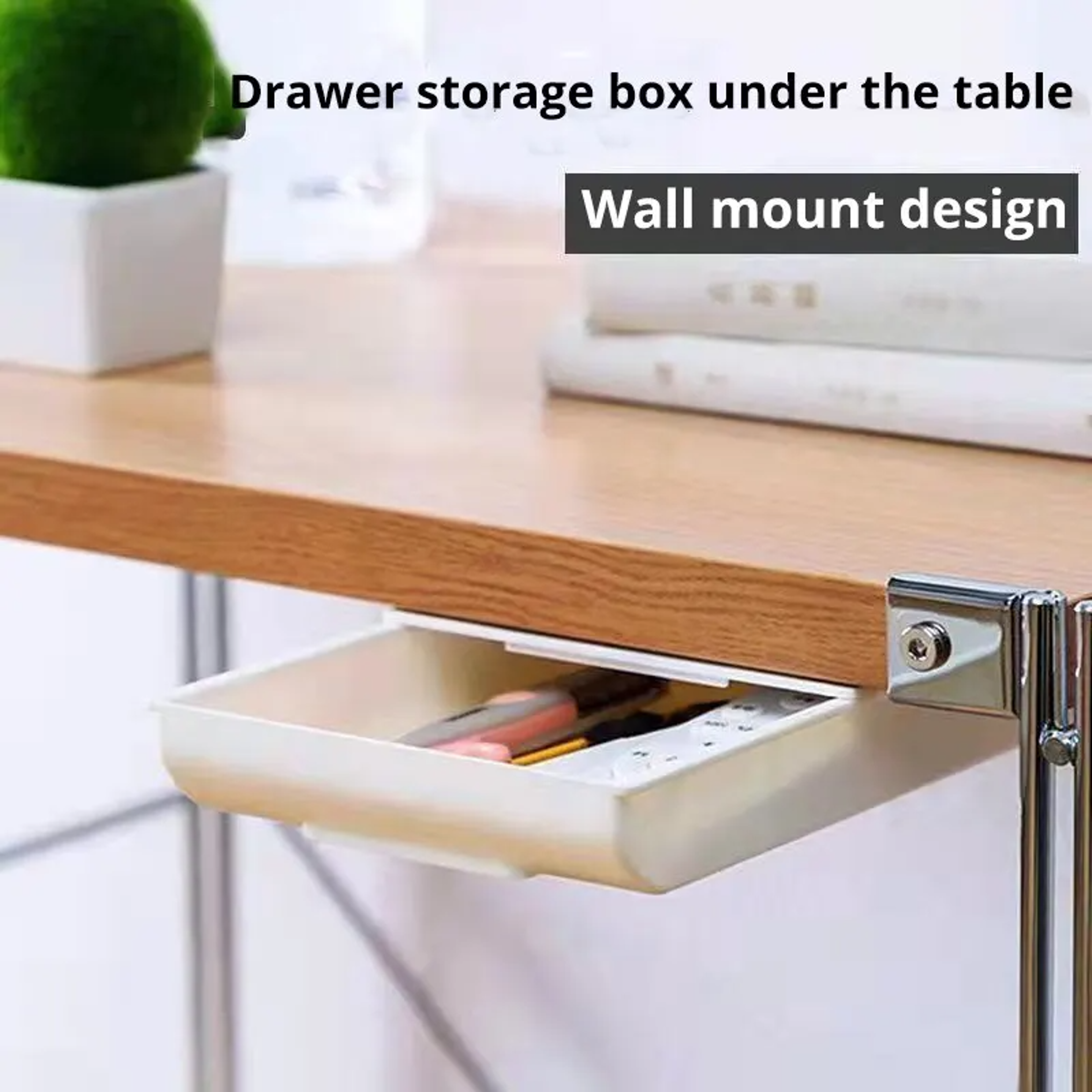 White SelfAdhesive Storage Drawer Box For Makeup Pencil Under Stand Hidden Desk Tray 2