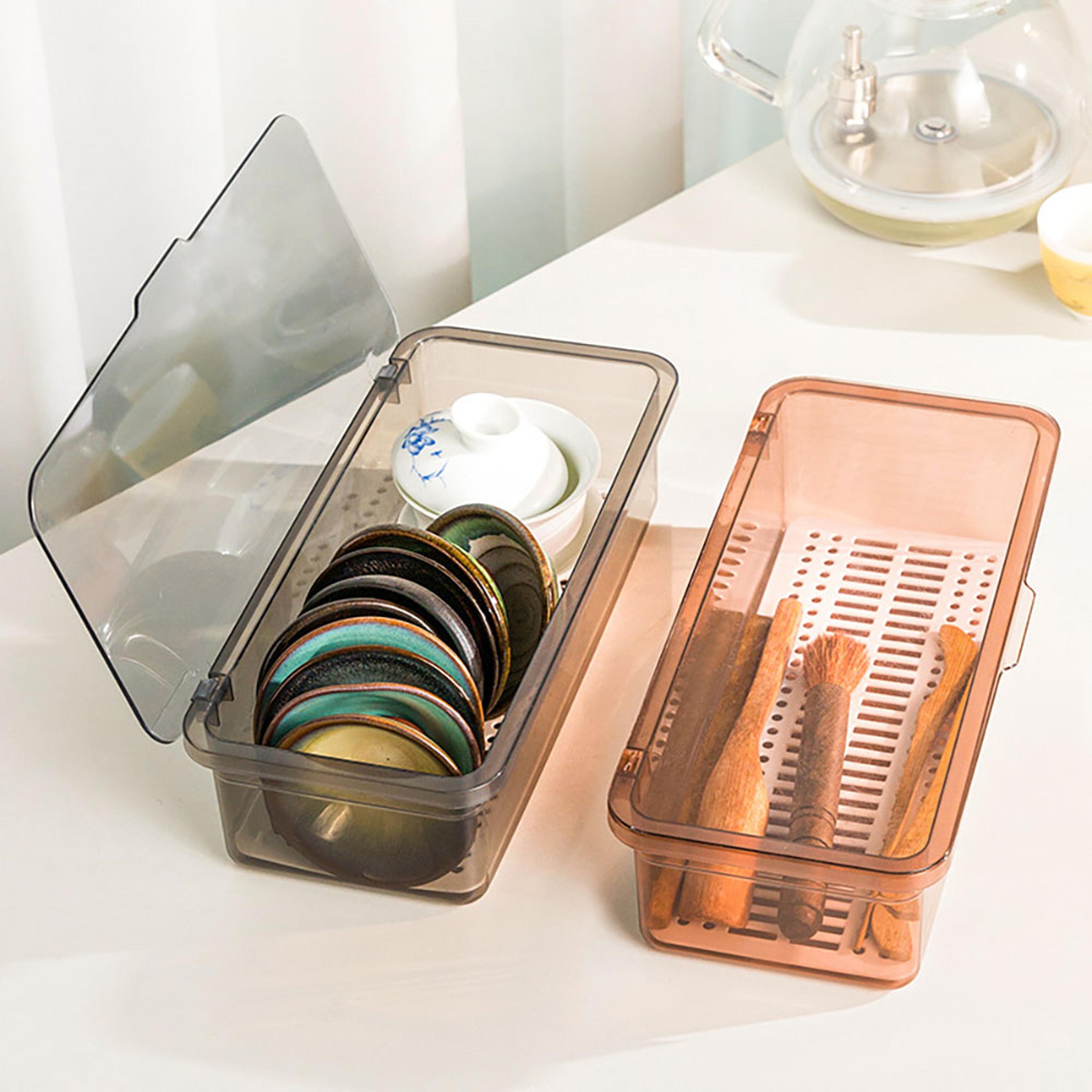 Tableware Storage Box Drain Chopsticks Tube Household Dustproof Spoon Holder With Lid 0