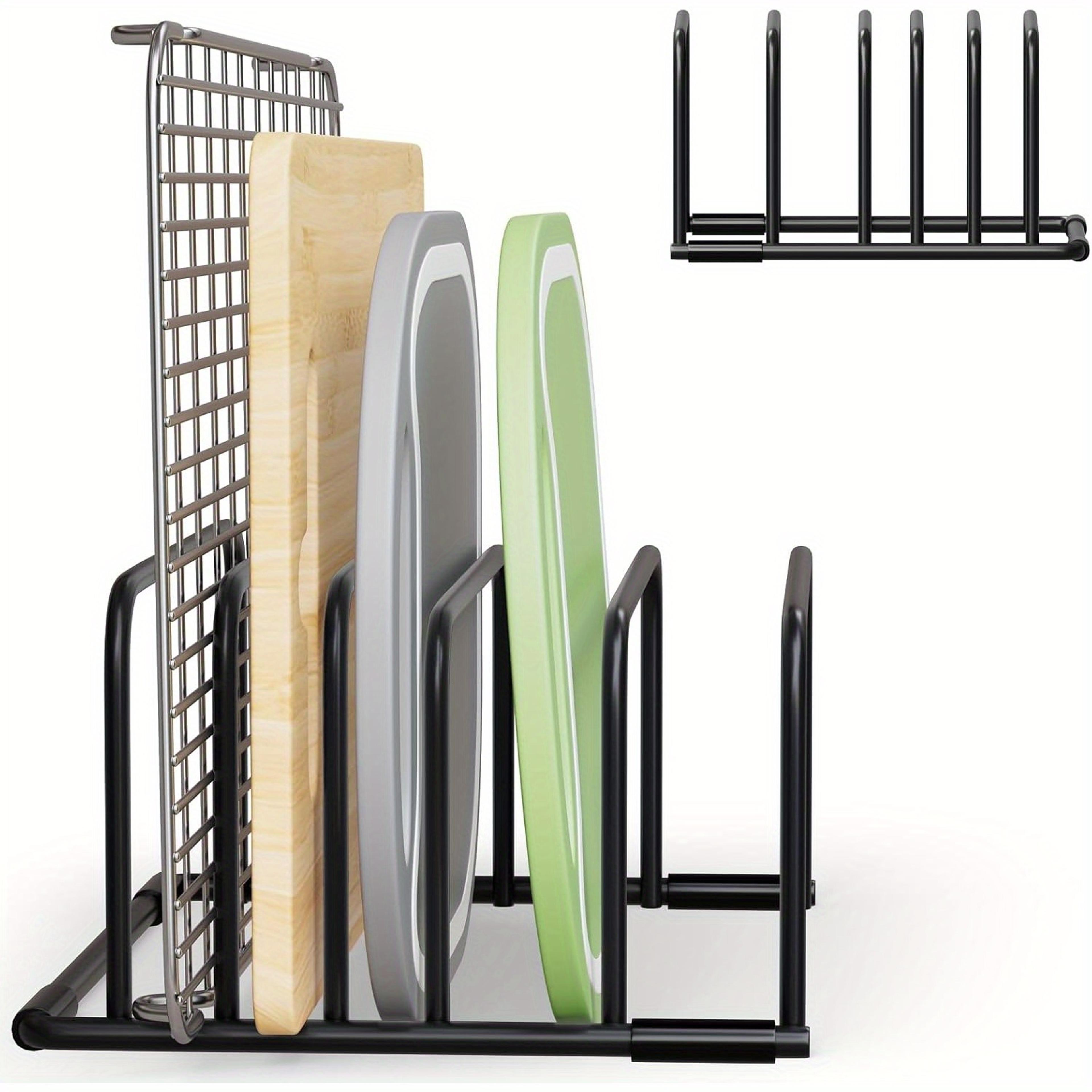 multi-functional iron kitchen rack, space-saving storage for cutting boards, baking pans, and wire mesh basket