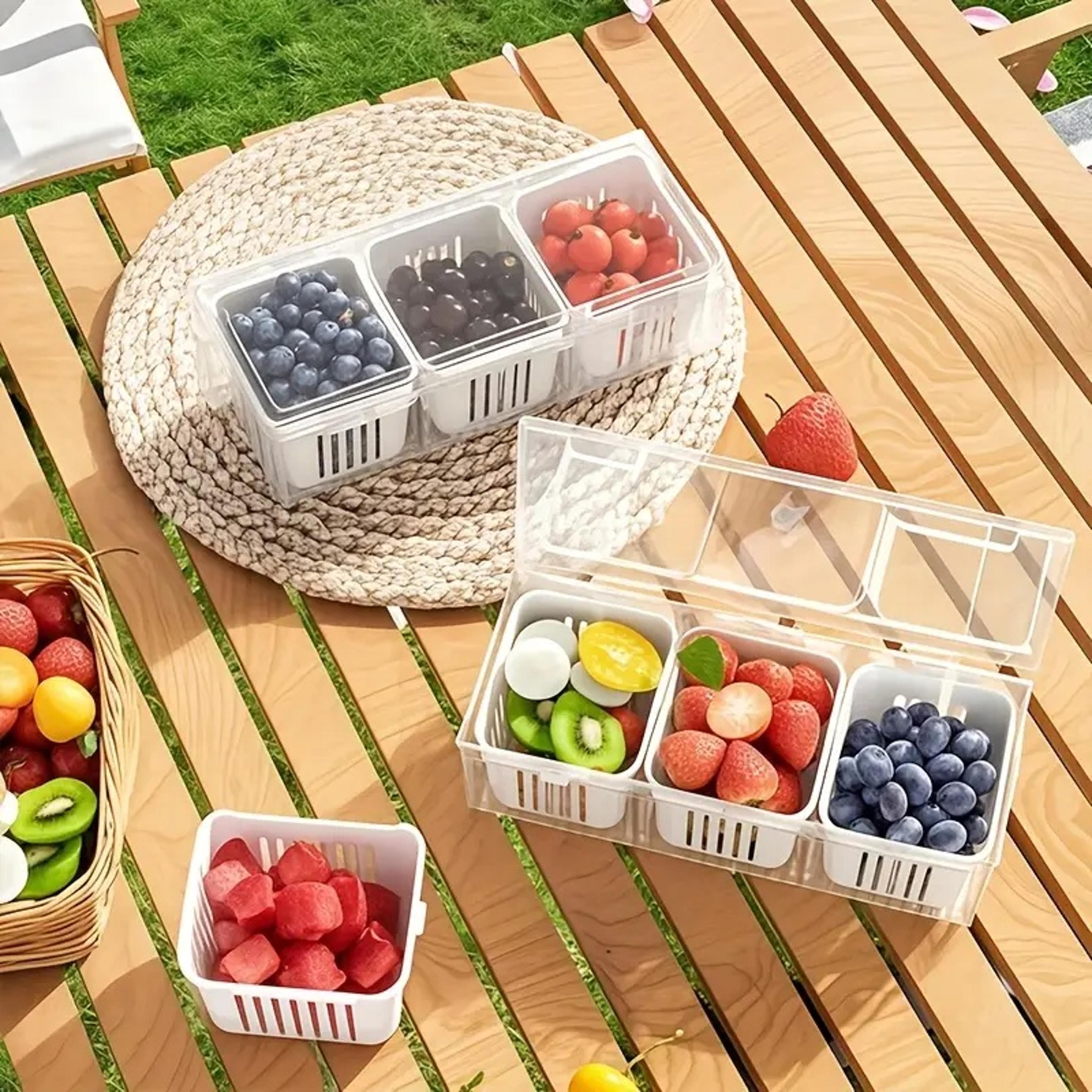 Set Of Food Storage Containers Transparent Square Compartments Vegetable Fruit Salad Condiment Boxe 2