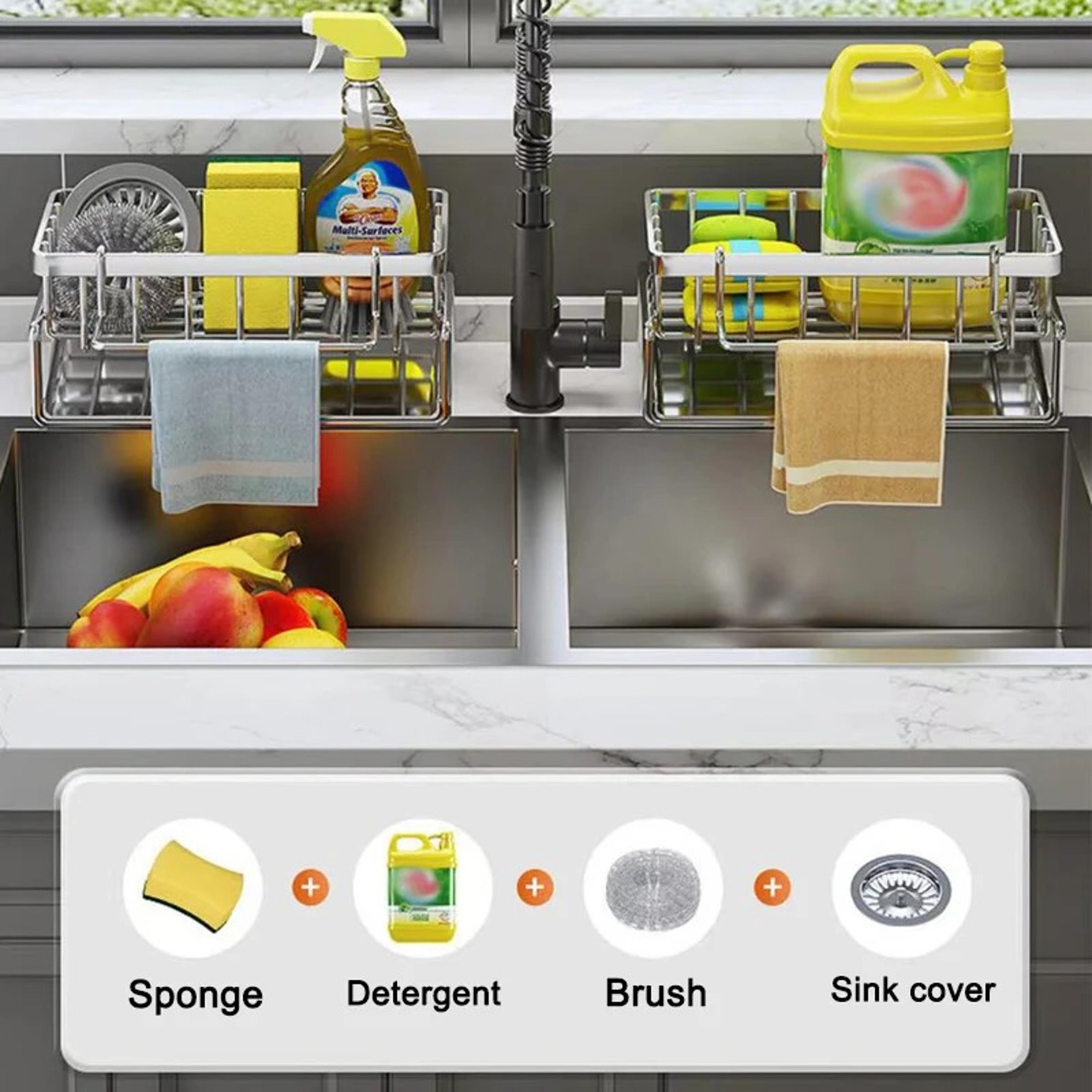 Kitchen Multifunctional Stainless Steel Sink Drain Rack Organizer Kitchen Sponge Cleanser Holder Dr 4