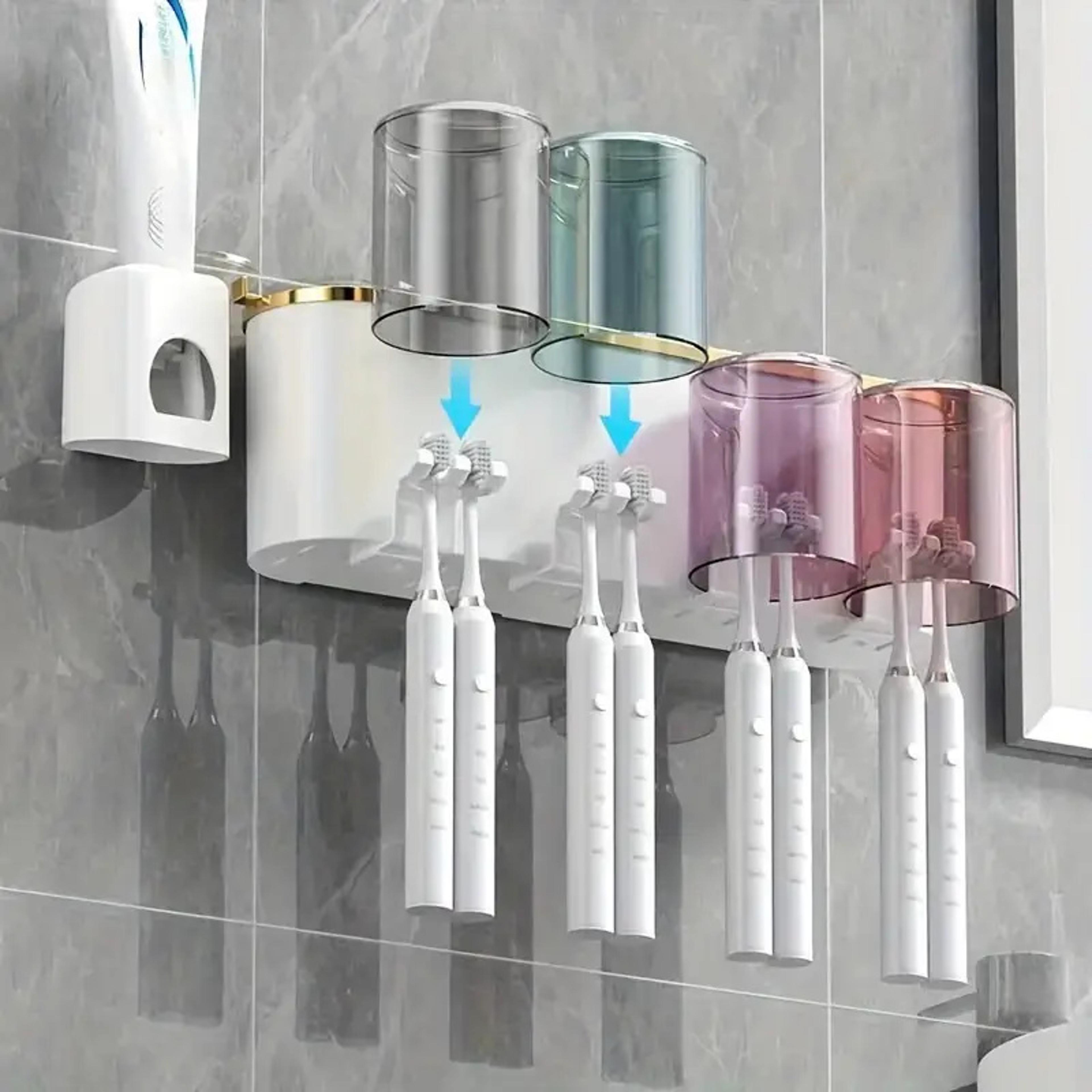 Multifunctional Toothbrush Rack And Mug Holder Wall Mounted Toothpaste Storage With Toothpaste Sque 3