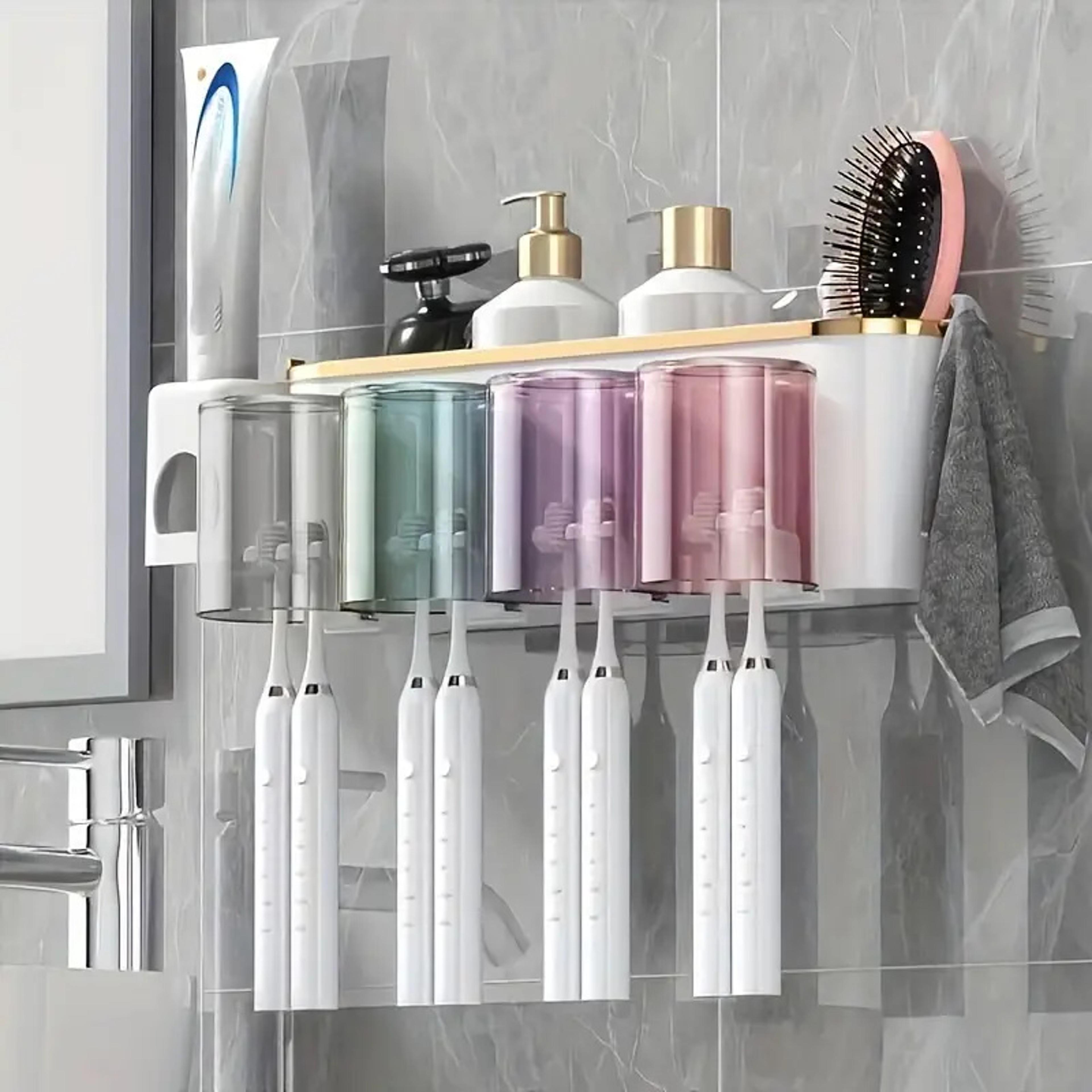 Multifunctional Toothbrush Rack And Mug Holder Wall Mounted Toothpaste Storage With Toothpaste Sque 4