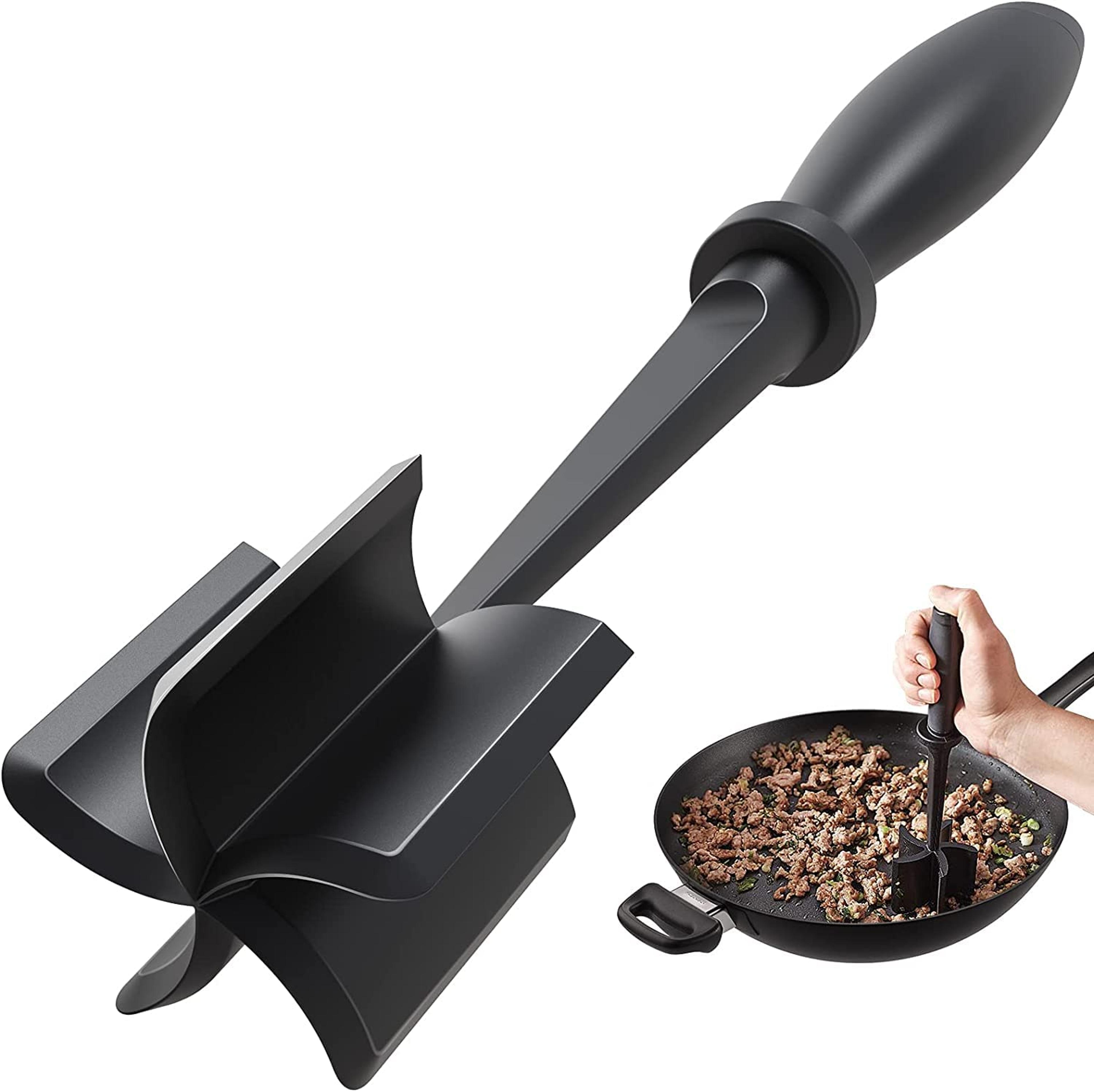 meat chopper for ground beef, heat resistant meat masher for hamburger meat, 5 curved blades ground beef smasher kitchen