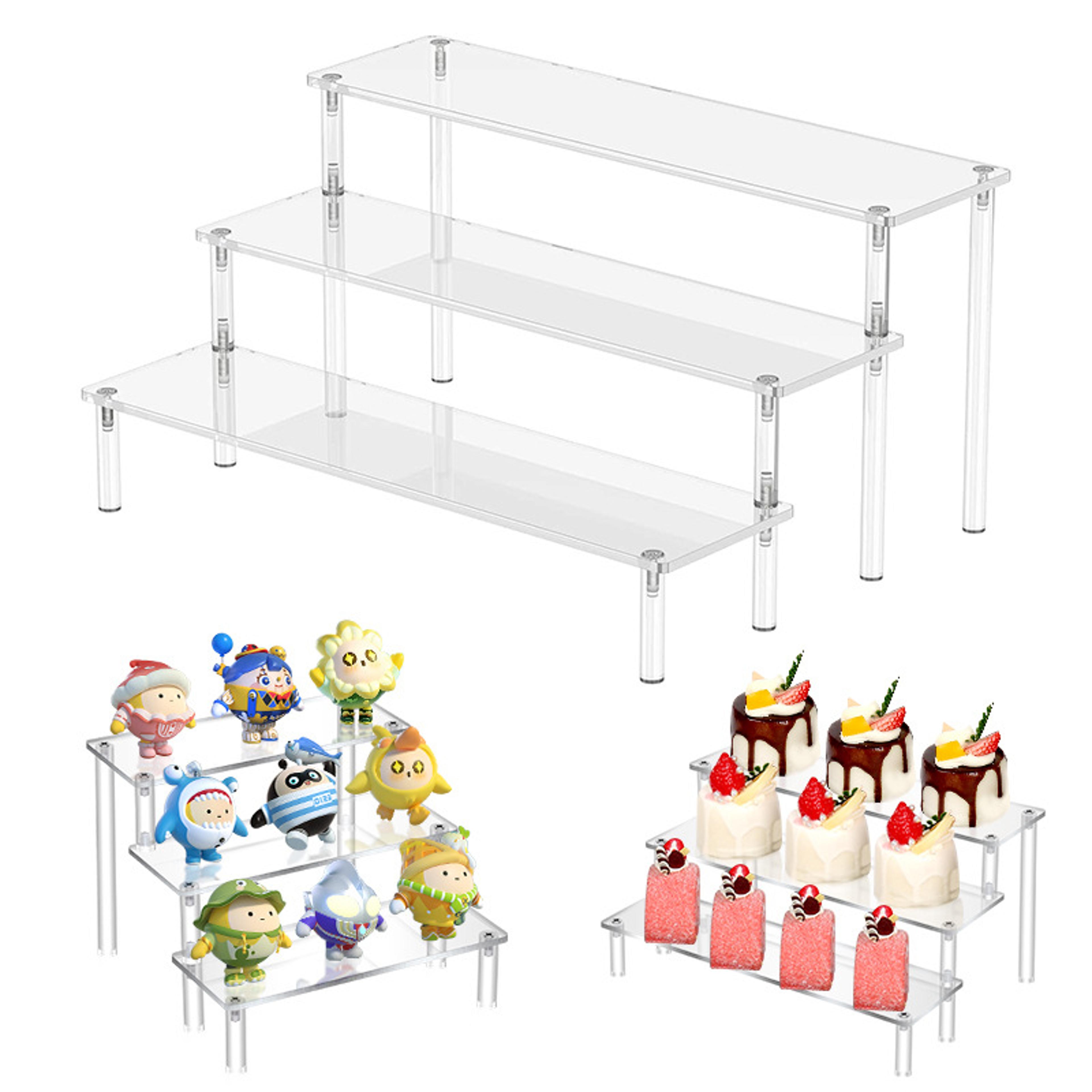 layer acrylic display stand, transparent storage shelf for cupcake perfume doll, durable display rack, trapezoidal blind