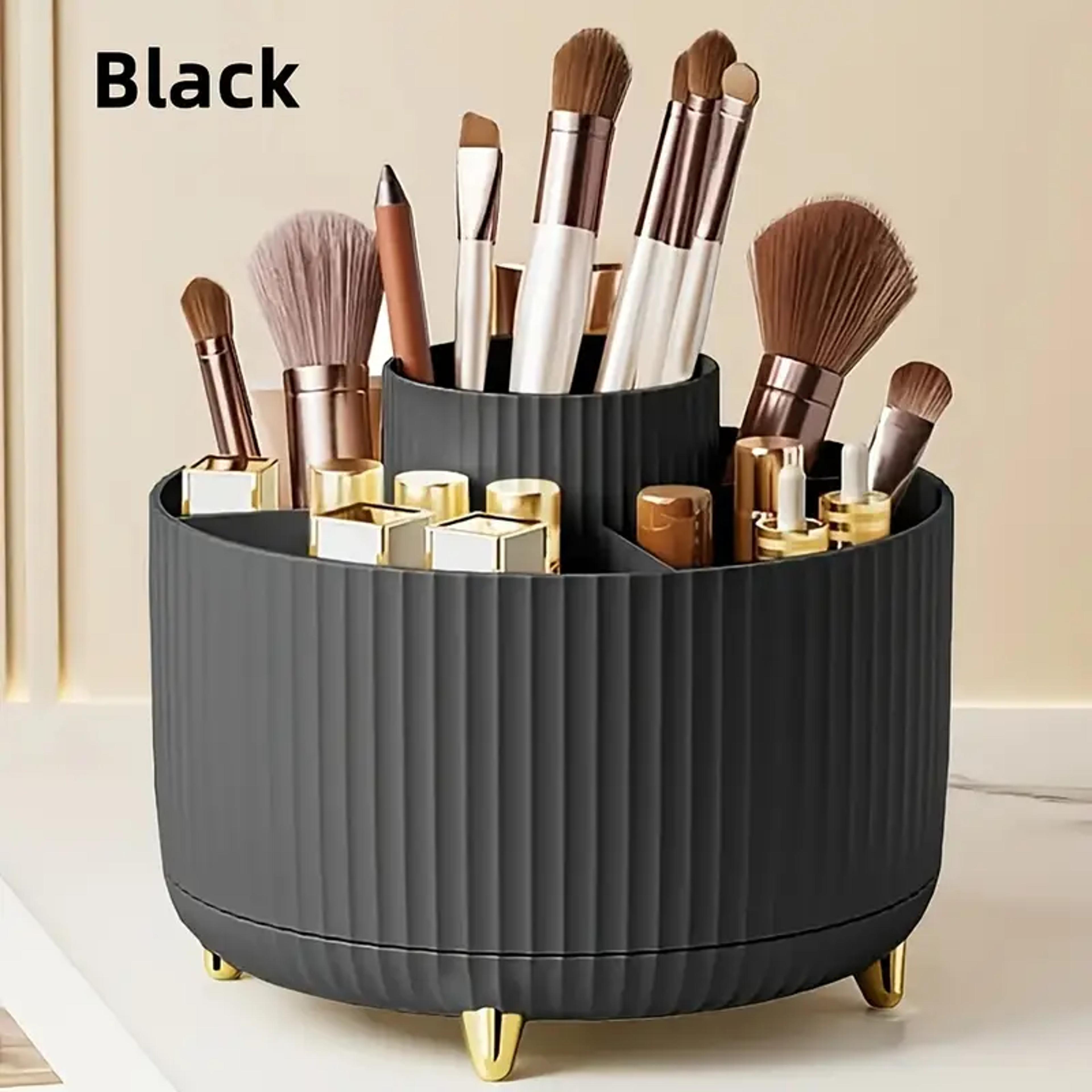 rotating makeup brushes holder, slot organizer for vanity, desktop, bathroom, multi-functional desk storage