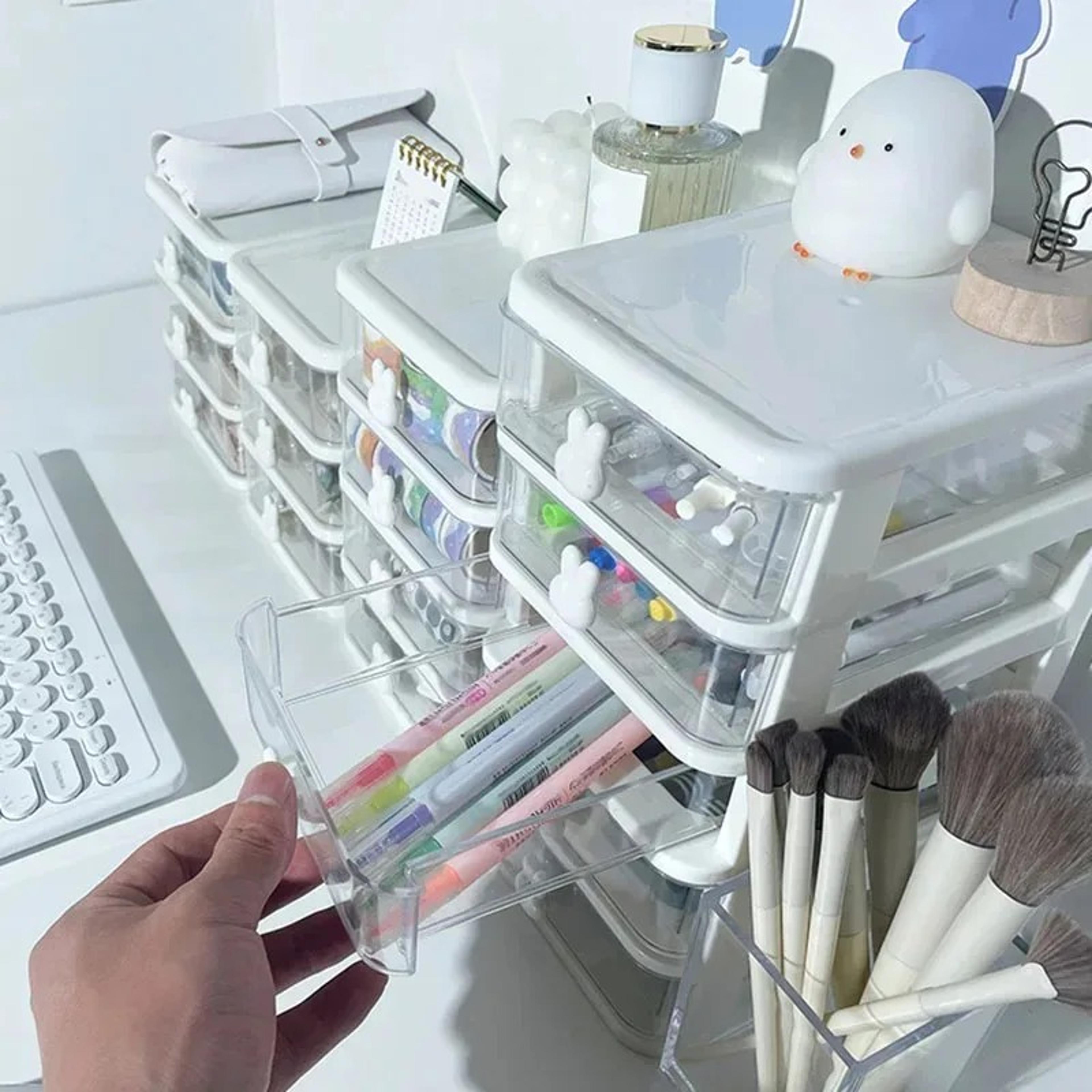 Clear Stacking Drawer Organizer MultiTier PP Storage Box Cartoon For Office Beauty Products Modular 1