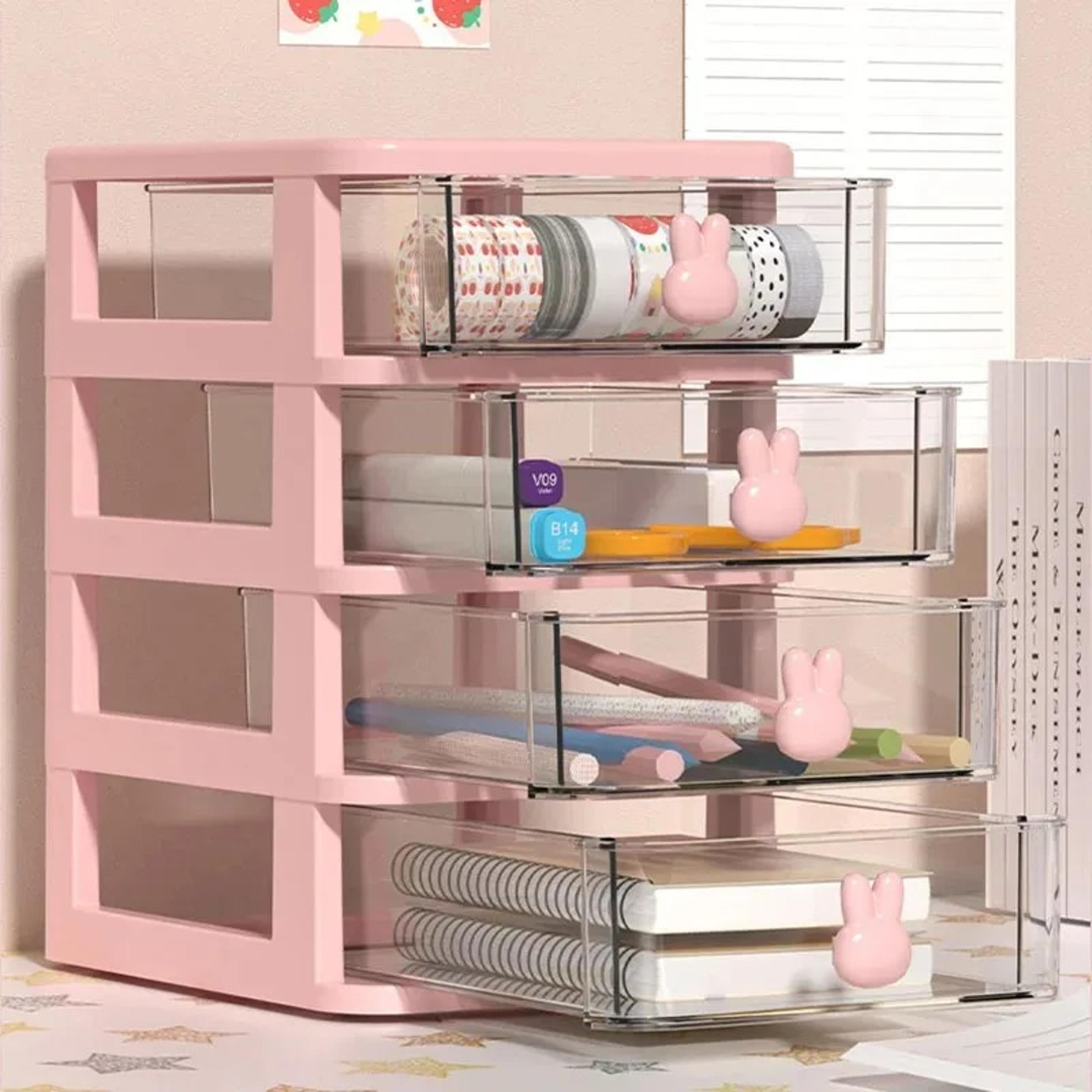 Clear Stacking Drawer Organizer MultiTier PP Storage Box Cartoon For Office Beauty Products Modular 4