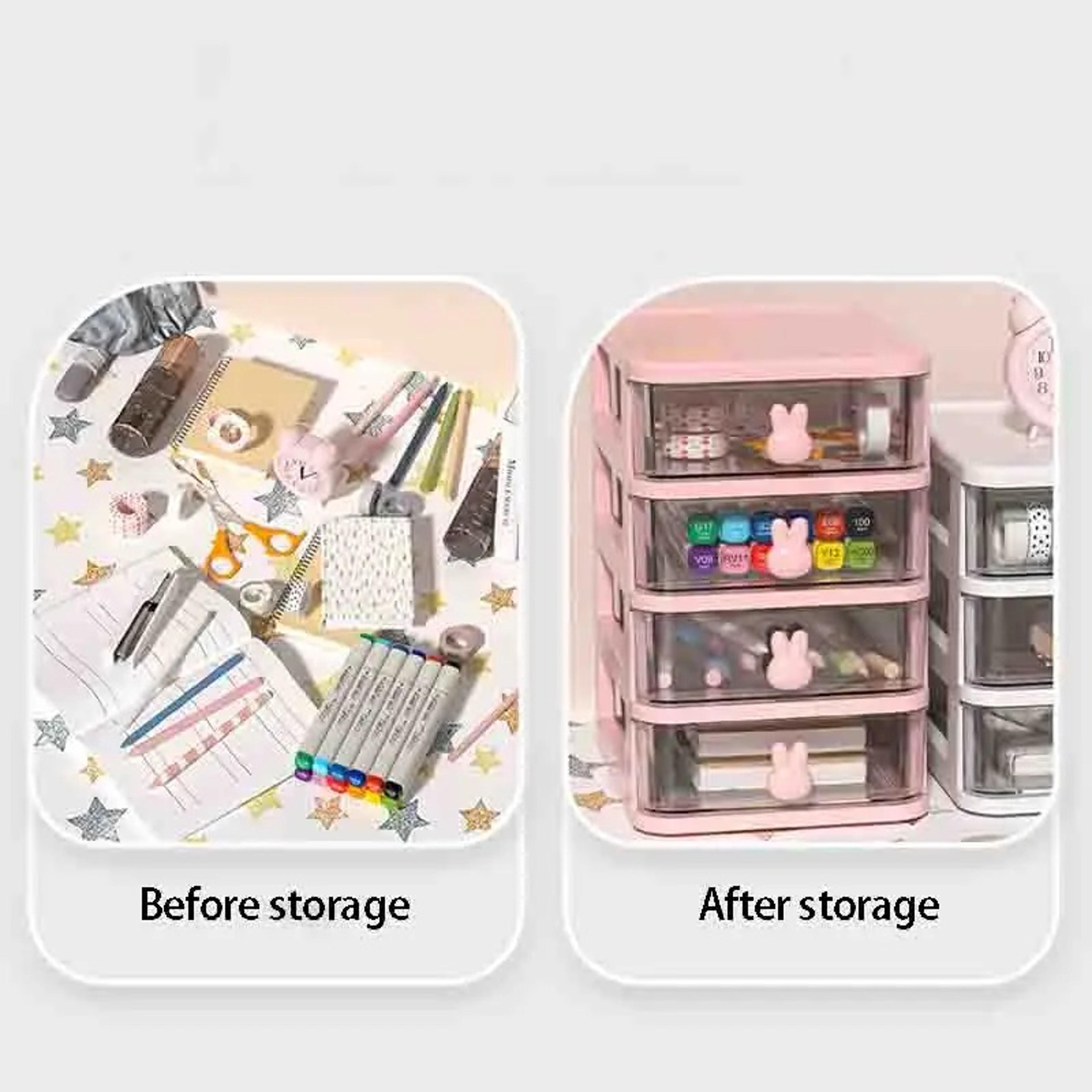 Clear Stacking Drawer Organizer MultiTier PP Storage Box Cartoon For Office Beauty Products Modular 5