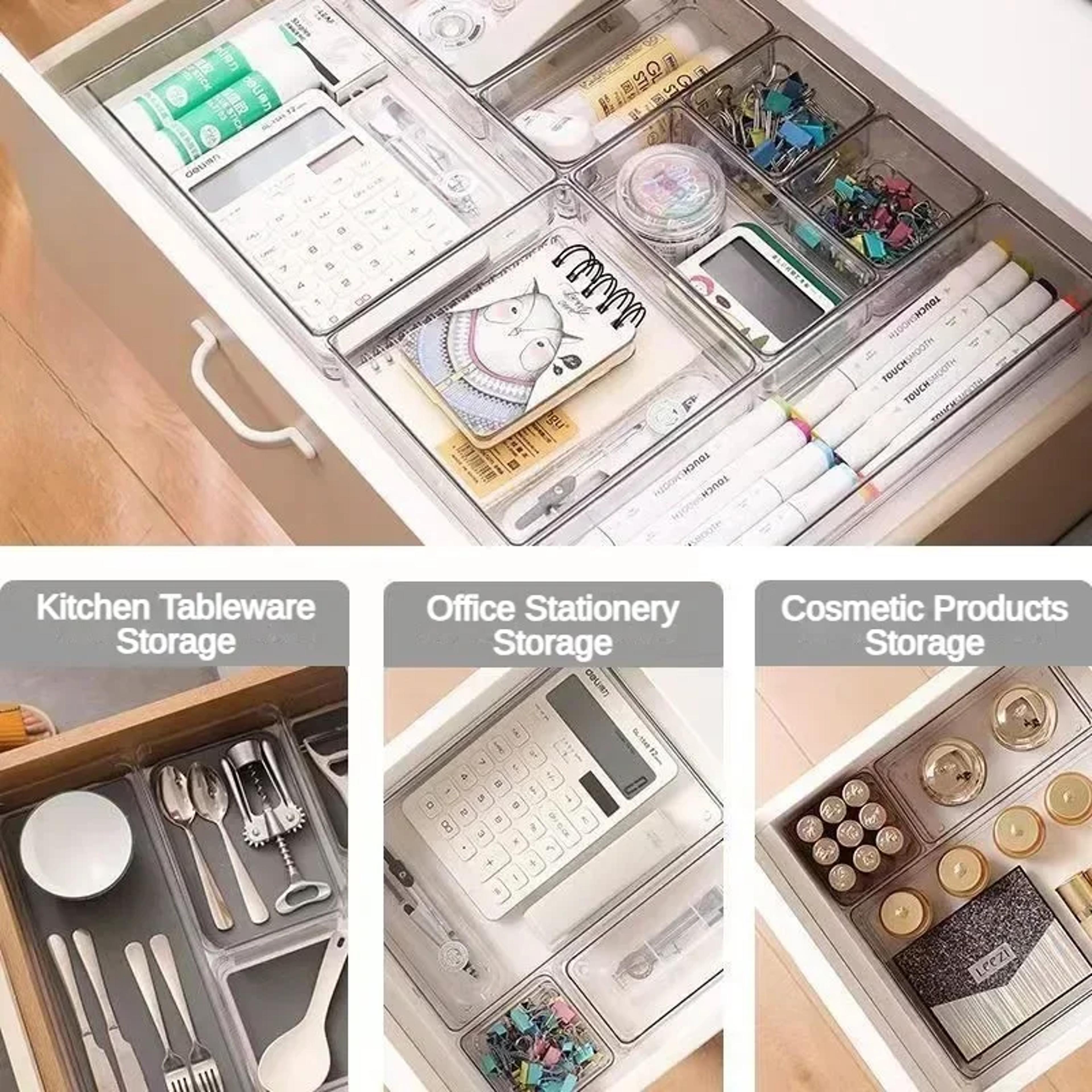 Versatile Drawer Organizer Set Clear Plastic Trays And Dividers Makeup Kitchen Storage Perfect Orga 4
