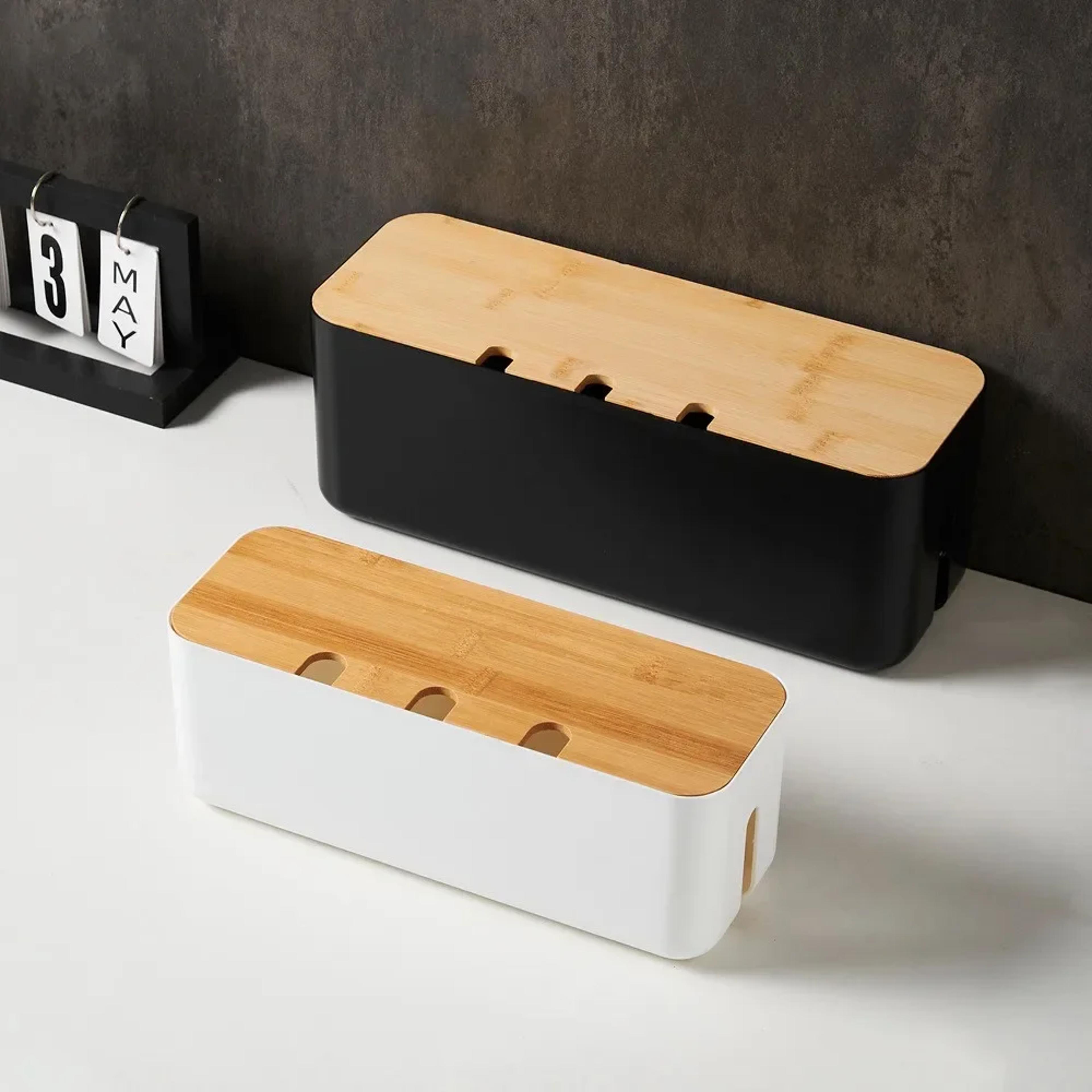 Bamboo Cover Cable Management Box Wire Junction Board Storage Box Hide Wires And Power Strips Desk  0