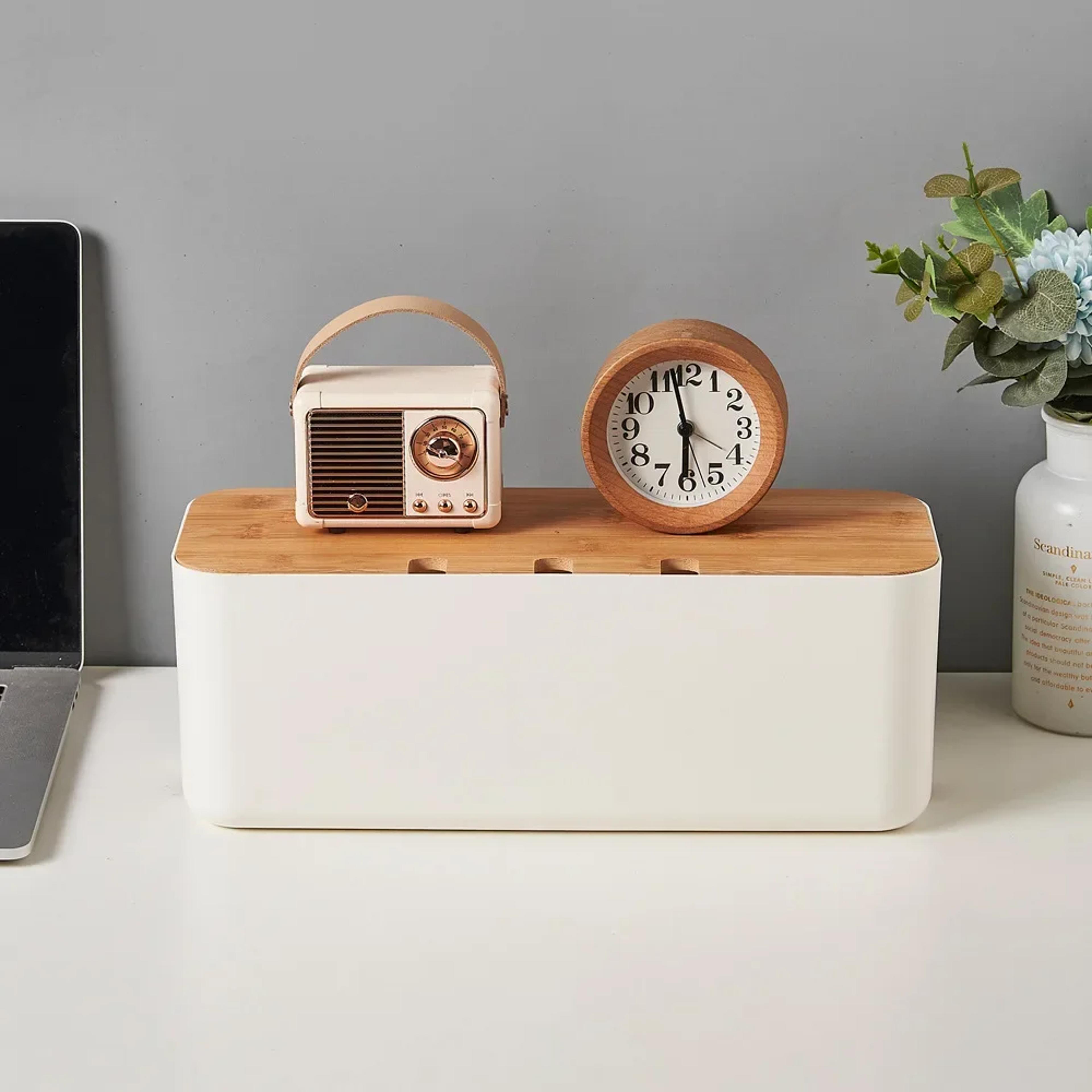 Bamboo Cover Cable Management Box Wire Junction Board Storage Box Hide Wires And Power Strips Desk  5