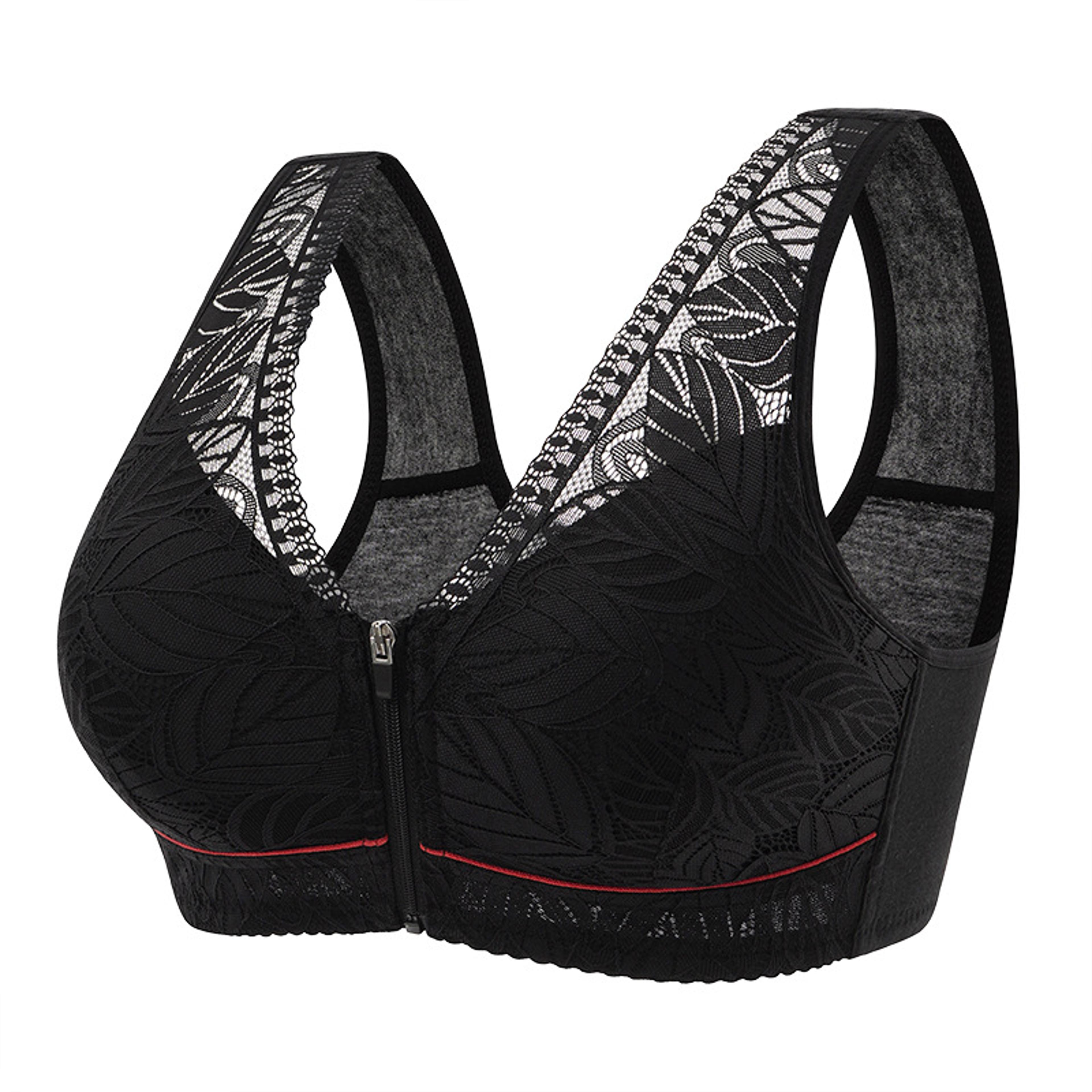 Sports Yoga Bra Cotton Cups Front Zipper Breathable Tank Top No Steel Ring Lace Large Size Womens B 3