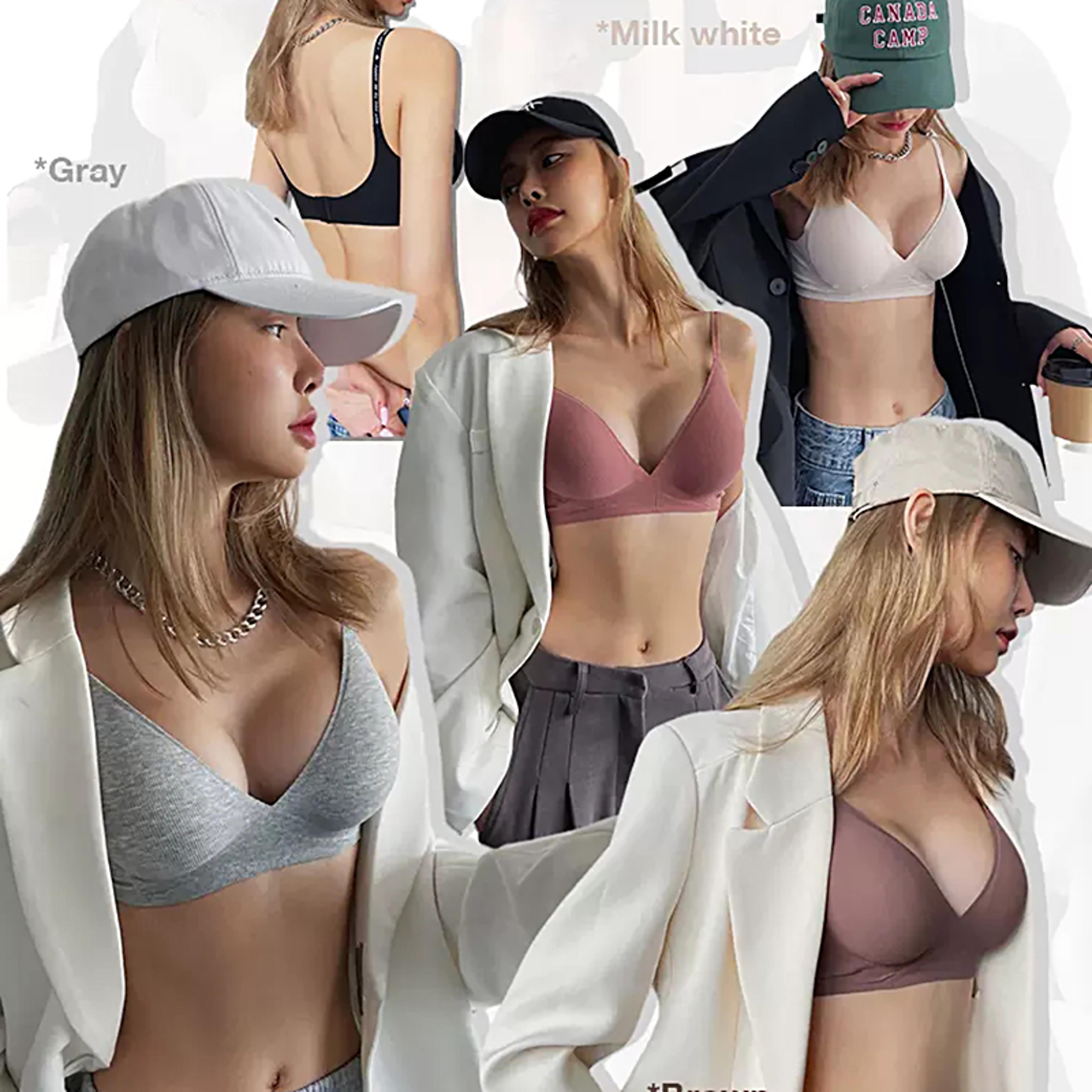 Women Wireless Bra Deep V Padded Bralette Sexy Trendy Stripe Knitting Bras Solid Ladies Underwear 1