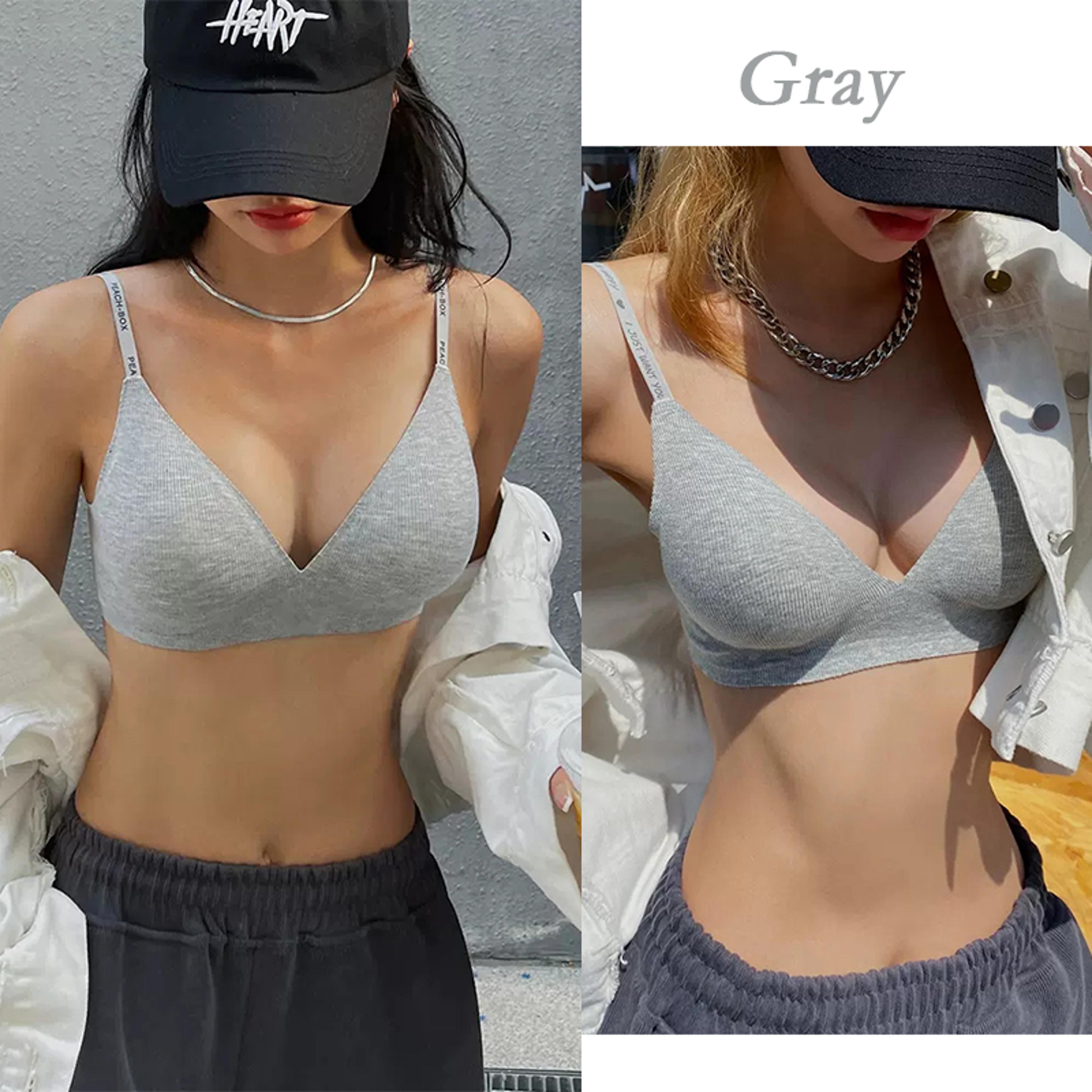 Women Wireless Bra Deep V Padded Bralette Sexy Trendy Stripe Knitting Bras Solid Ladies Underwear 2