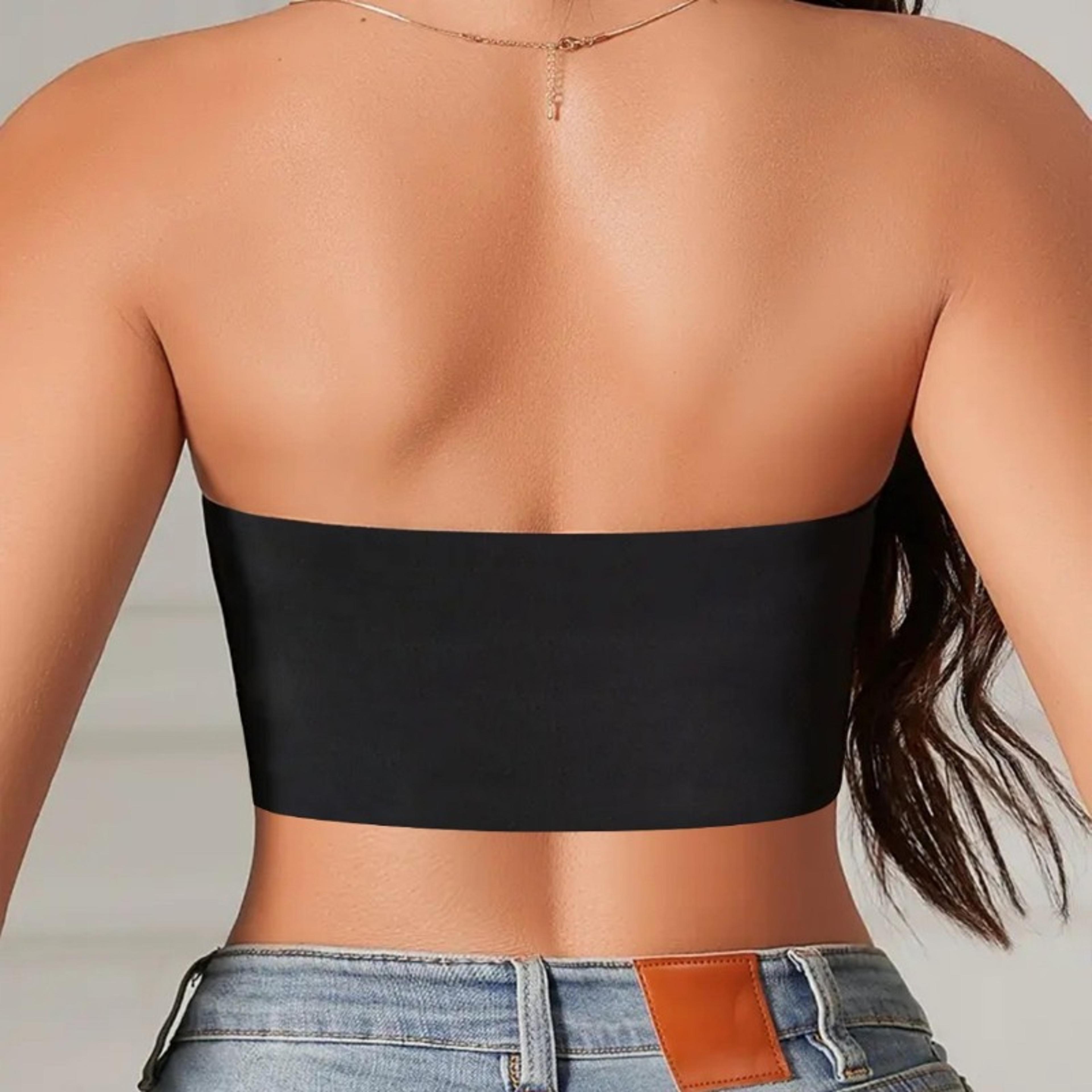 Womens Strapless Bra Sexy Seamless No Padding Front Button Bra Comfortable Smooth Half Cup Silicone 2