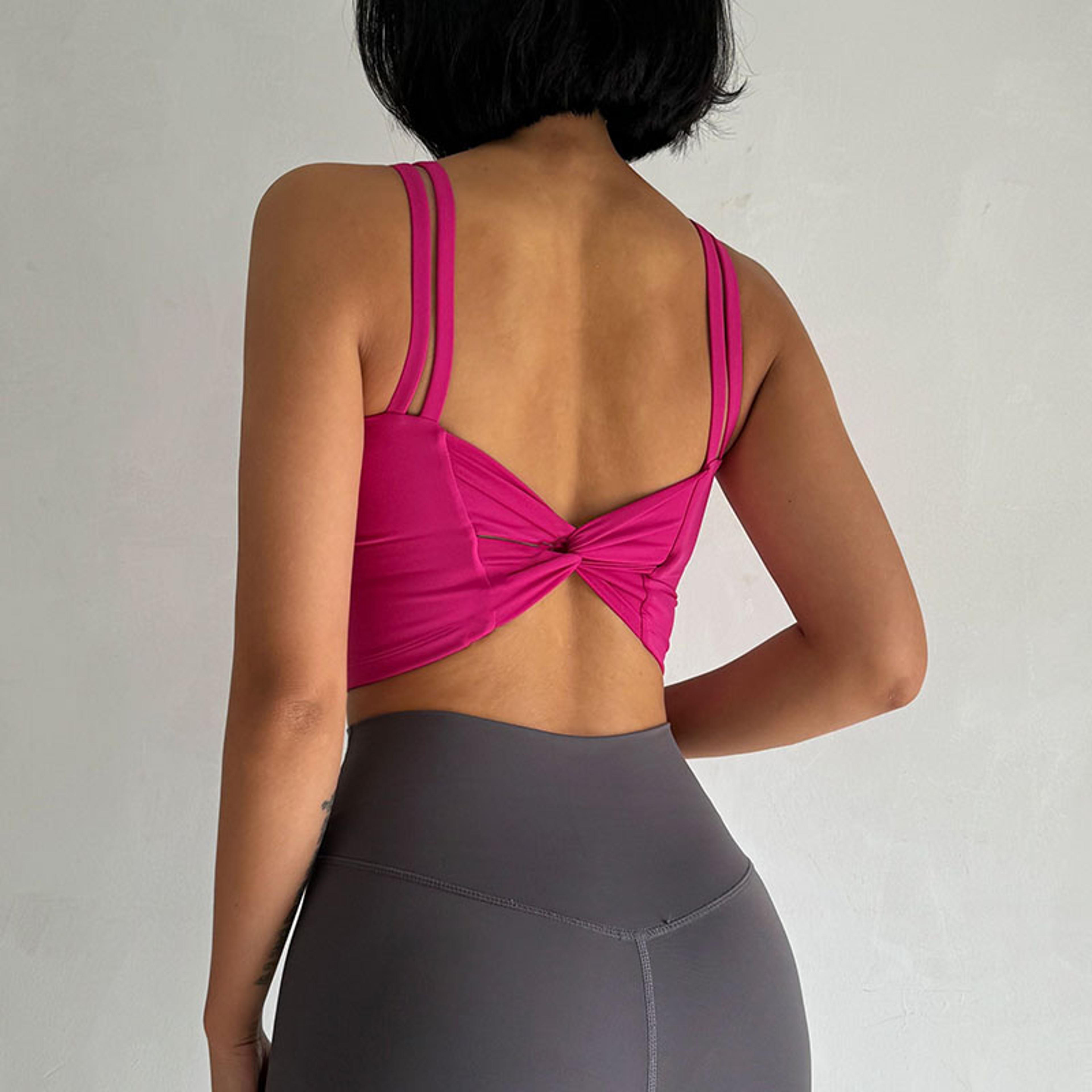 Womens Sports Bras Fitness Top Yoga Bra With Push Up Fixed Pad Sexy Lingerie Running Vest Back Knot 3