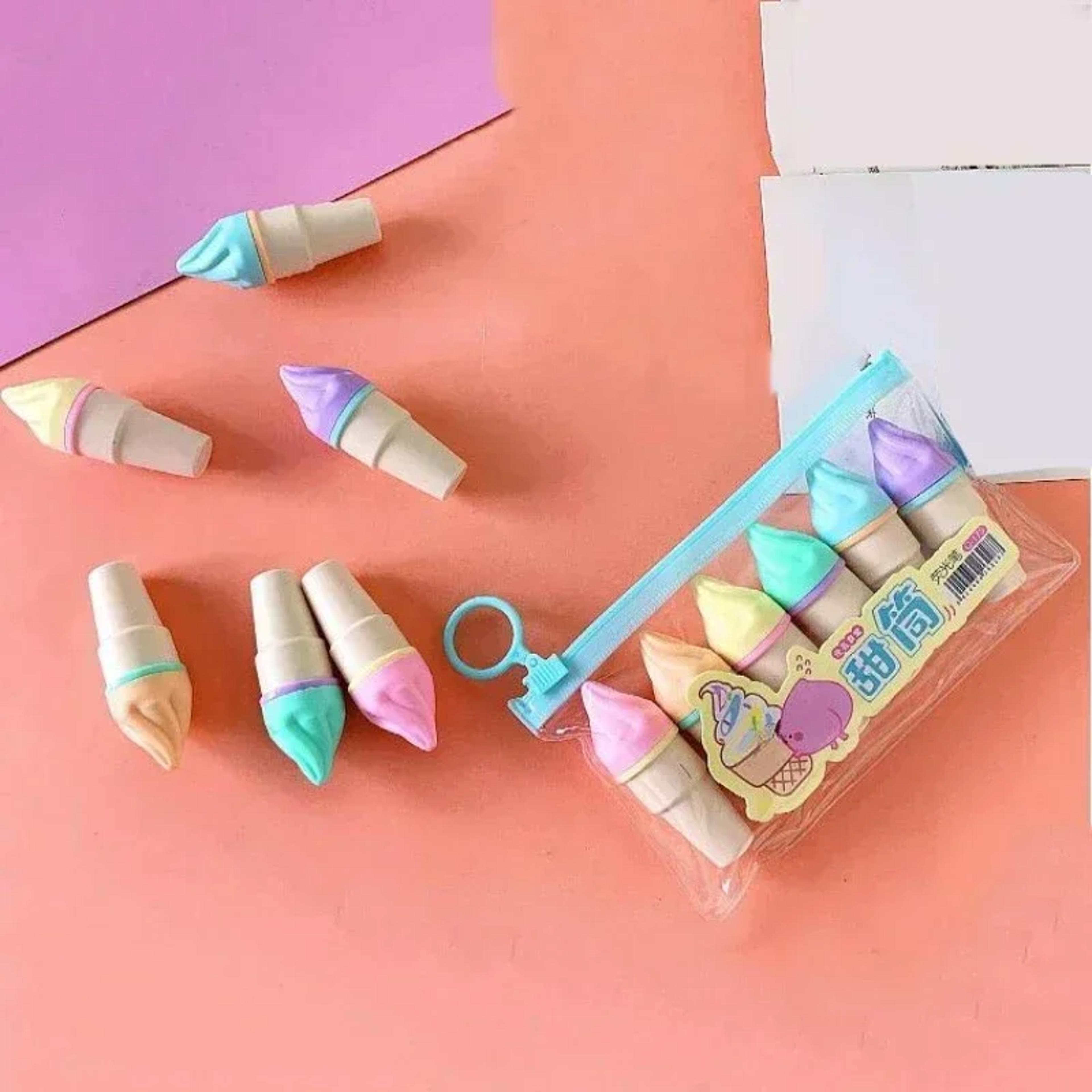 cute ice cream highlighters set, mini marker pens for kids, drawing & painting tool, stationery supplies for students