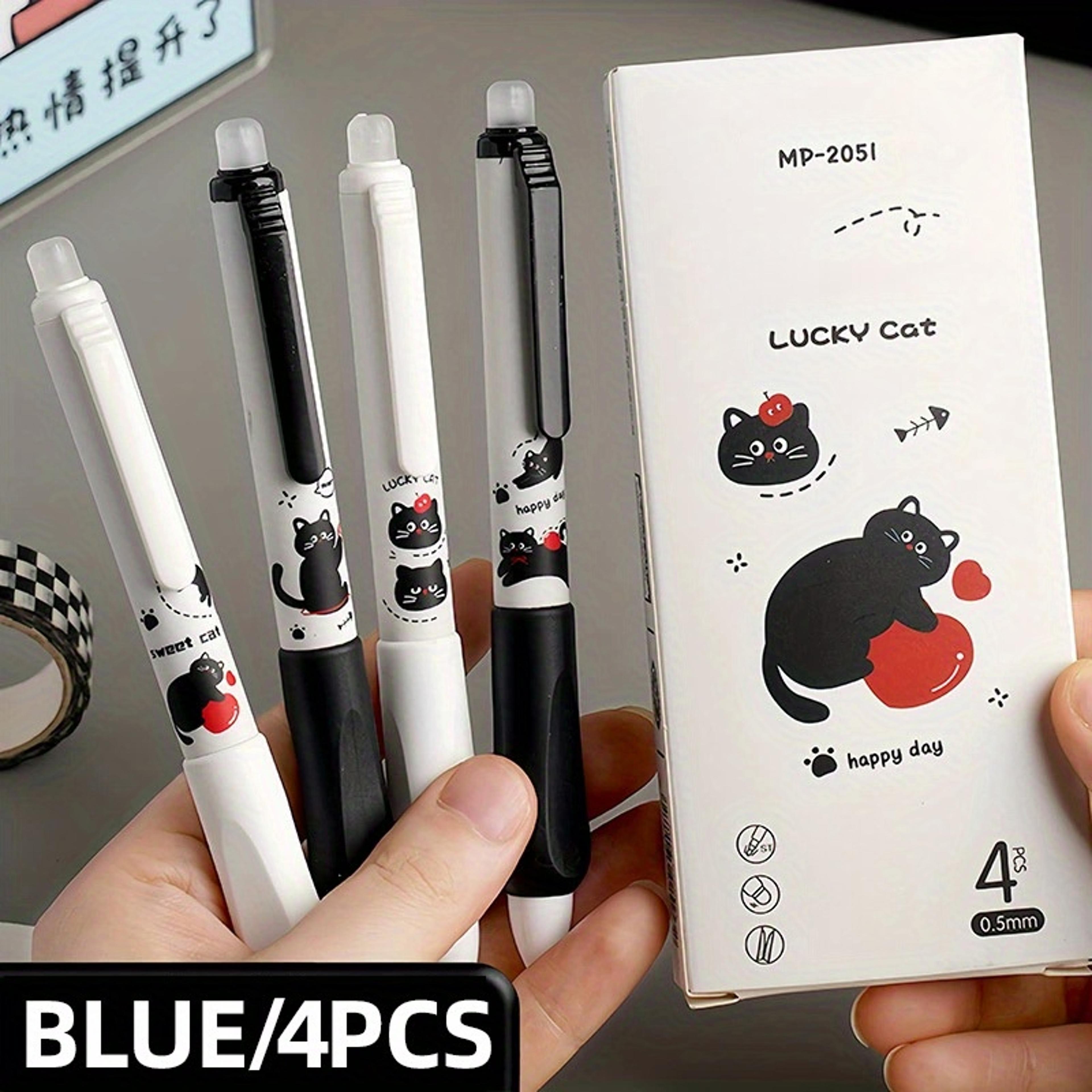 Erasable Gel Pens Set Fine Point Blue Ink QuickDrying Smooth Cute Cat For Office School Journaling 3