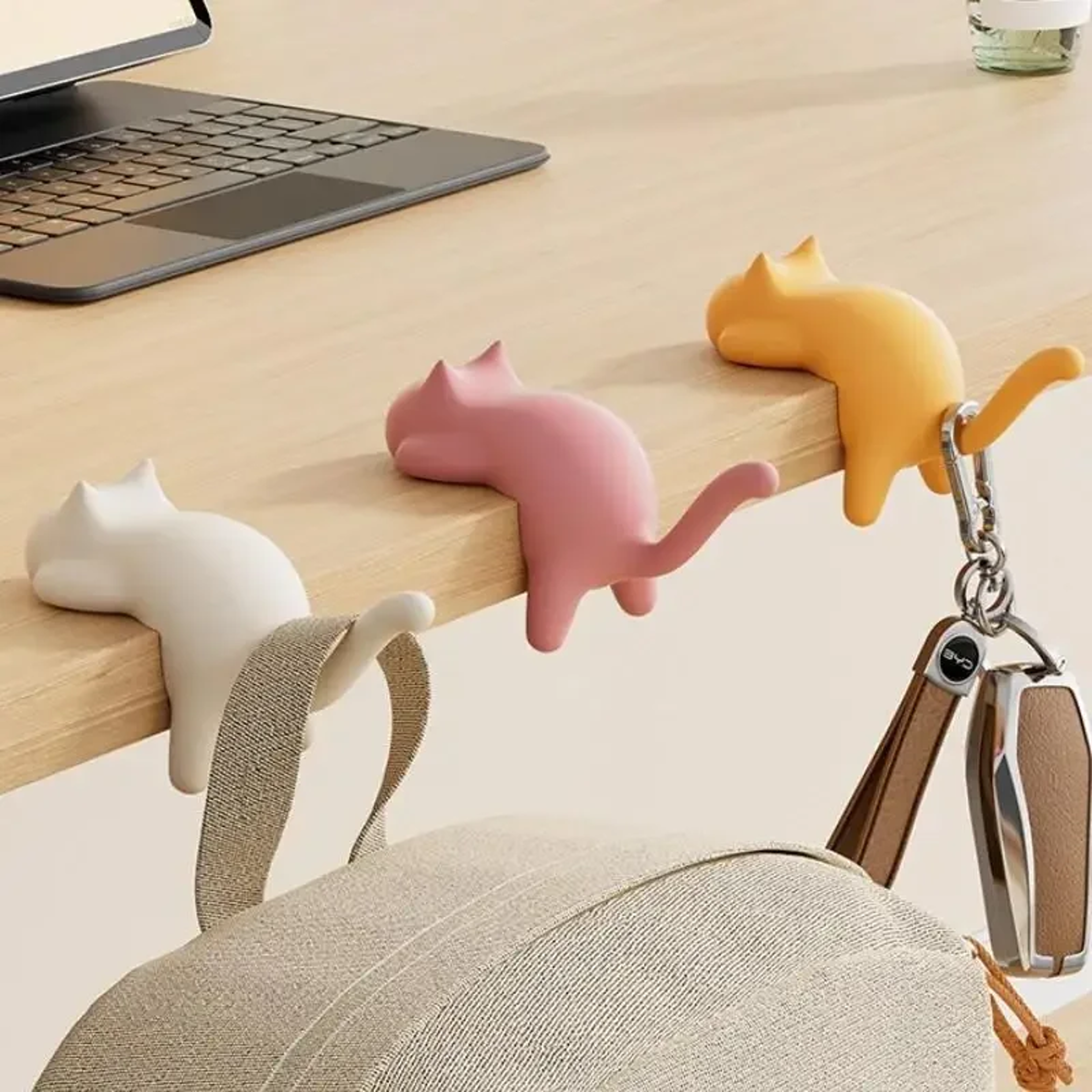 Cat Shaped Desktop Backpack Hook Multifunctional Key Hook For Students Strong LoadBearing No Punchi 0