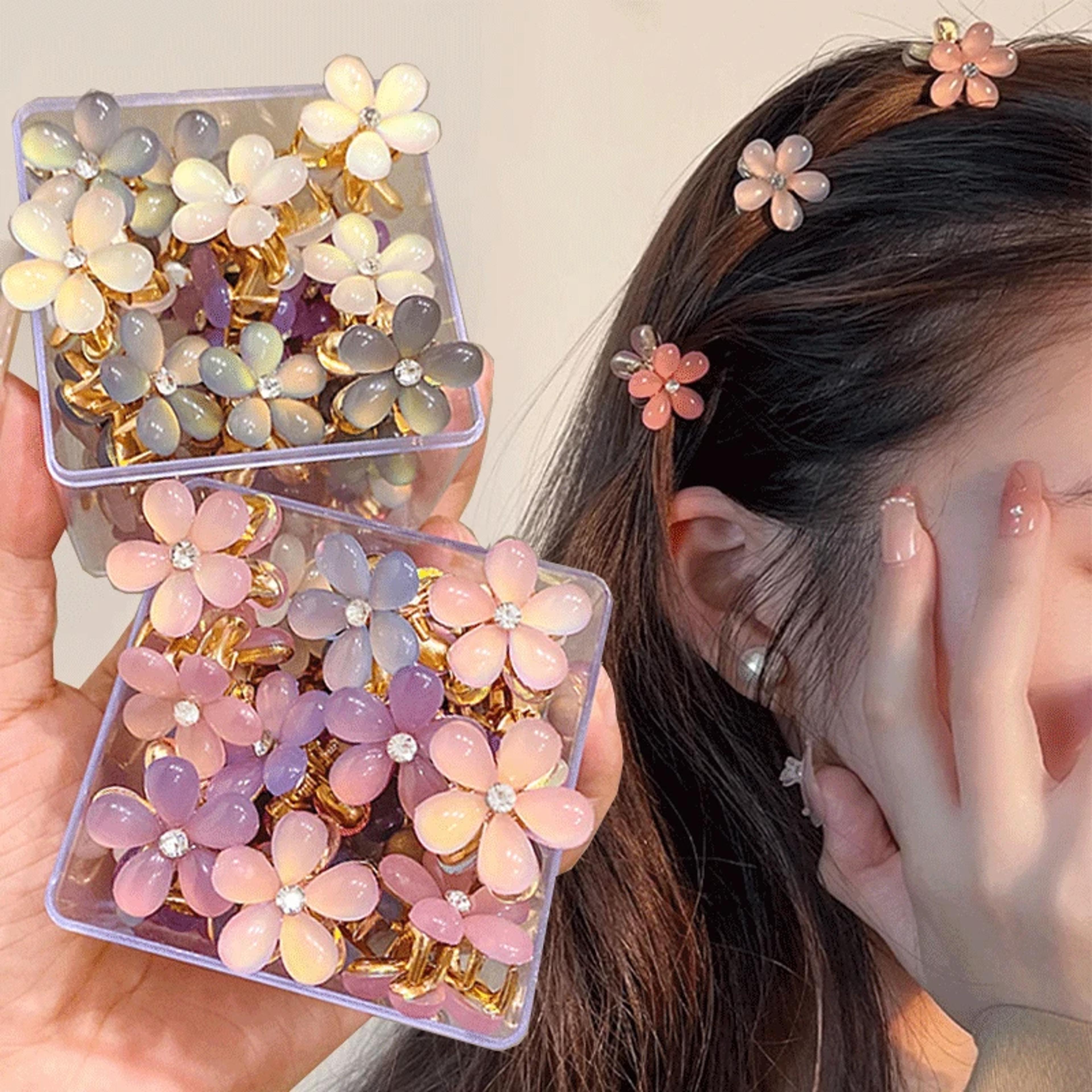 Cute Mini Flower Hairclip Claws For Women And Girls Colorful Opal Hairpins Sweet Small Headdress Ba 0