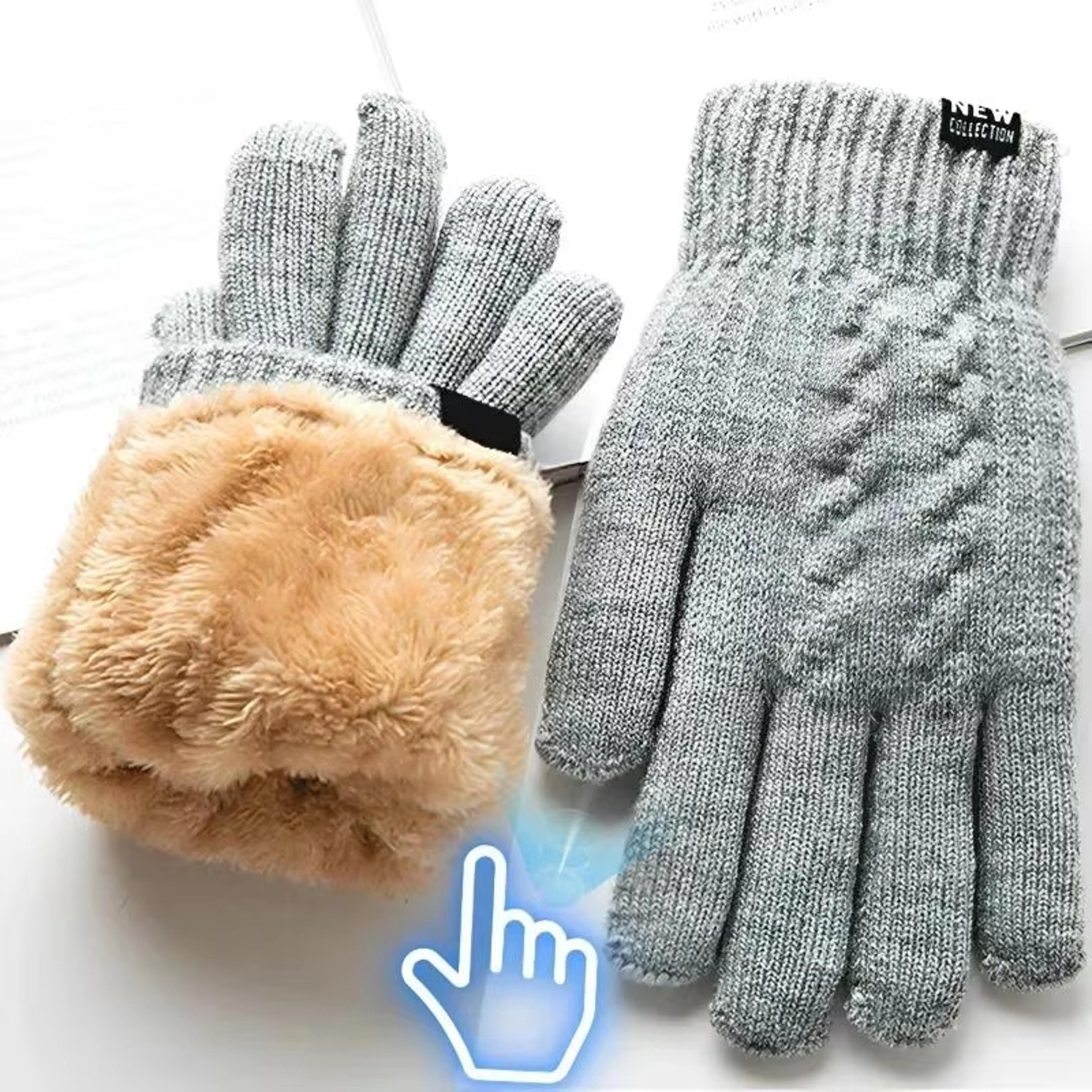 New Mens Warm Full Finger Gloves Winter Touchscreen Gloves Plus Fleece Gloves Wool Knitted Cycling