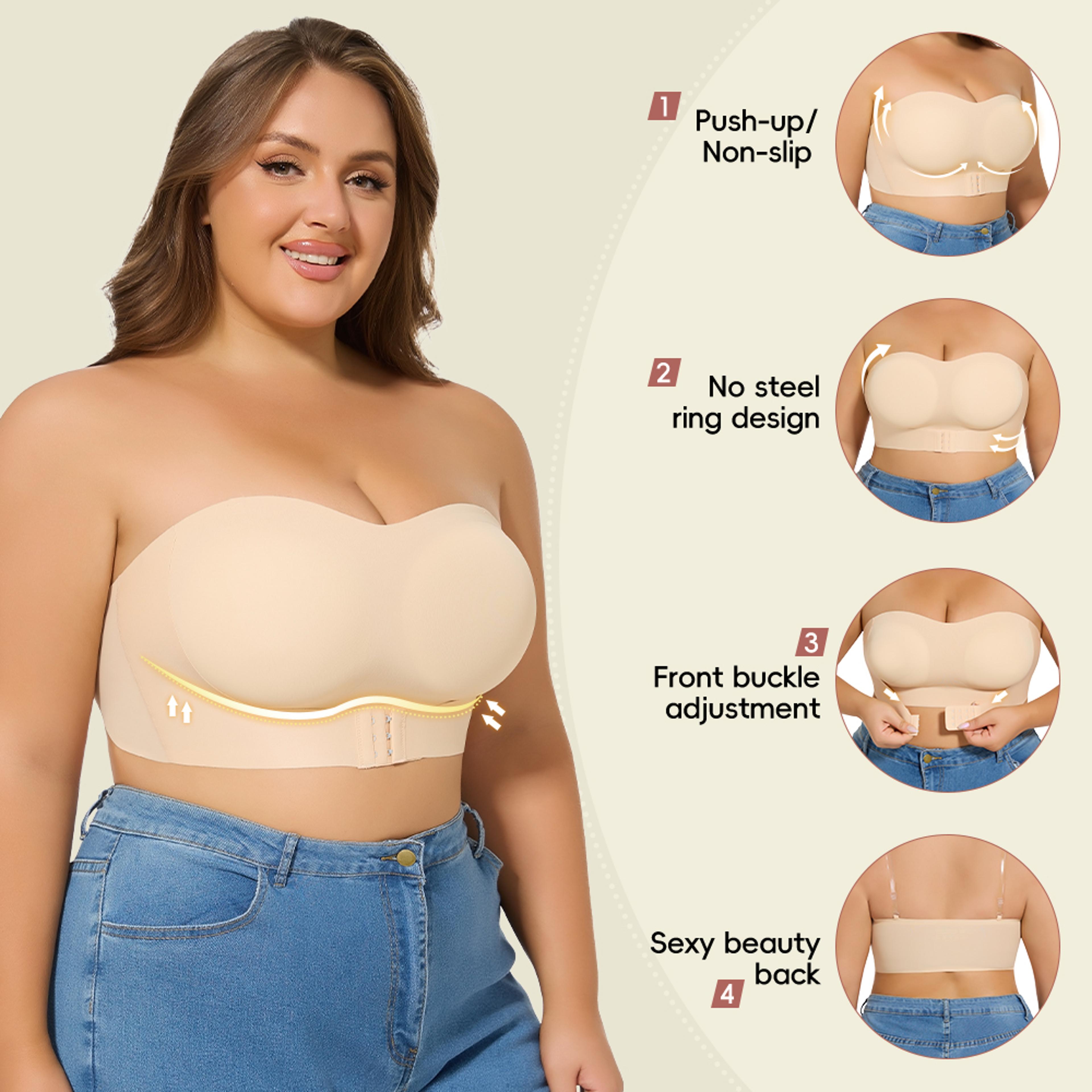 Women Strapless Padded Bra Seamfree Front Button Cross Bandage Comfortable Plus Size Lingerie For W 1