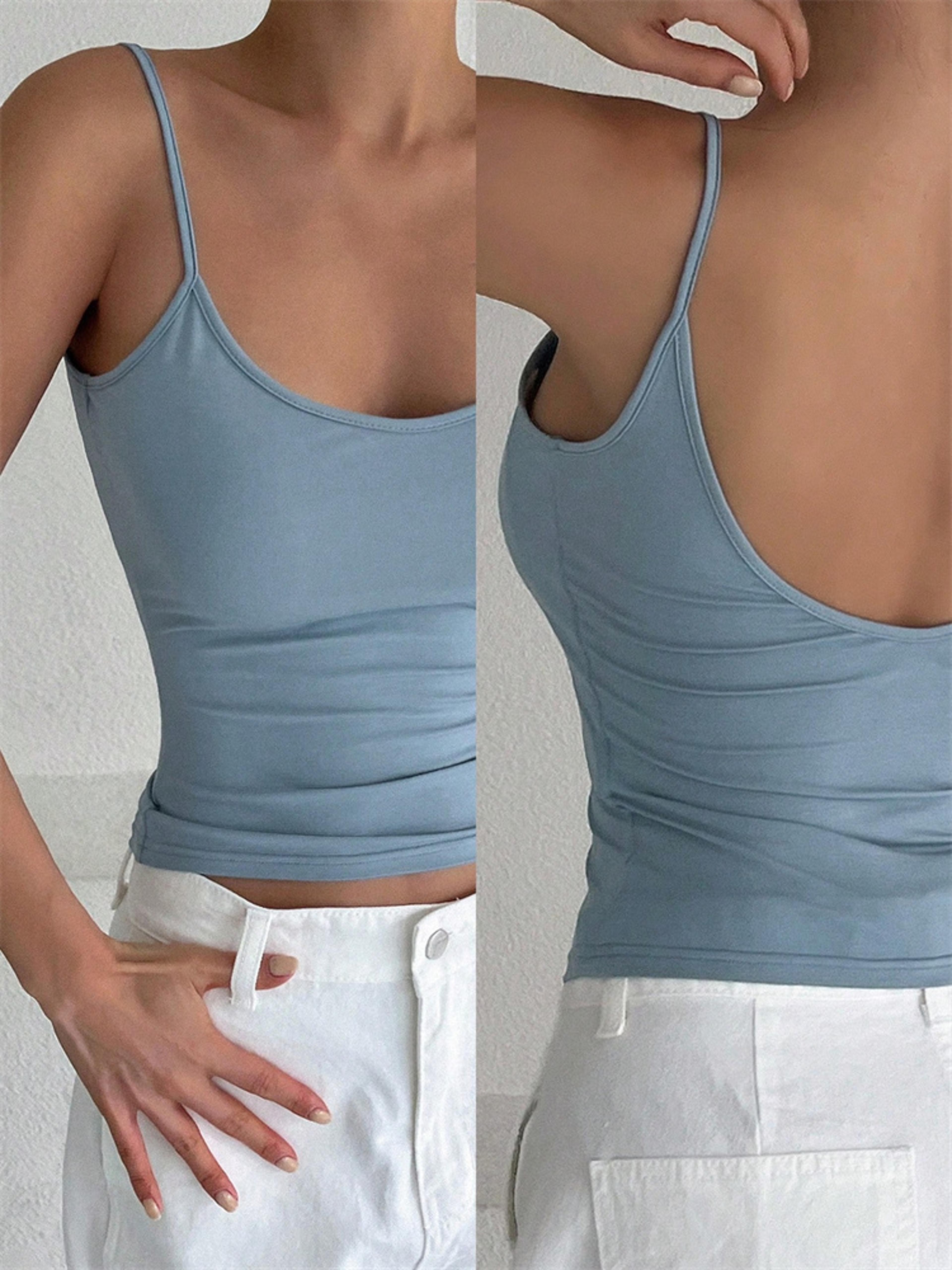 Women Backless Cami Crop Top Summer Solid Color Sleeveless Top Casual Streetwear Fashion 10