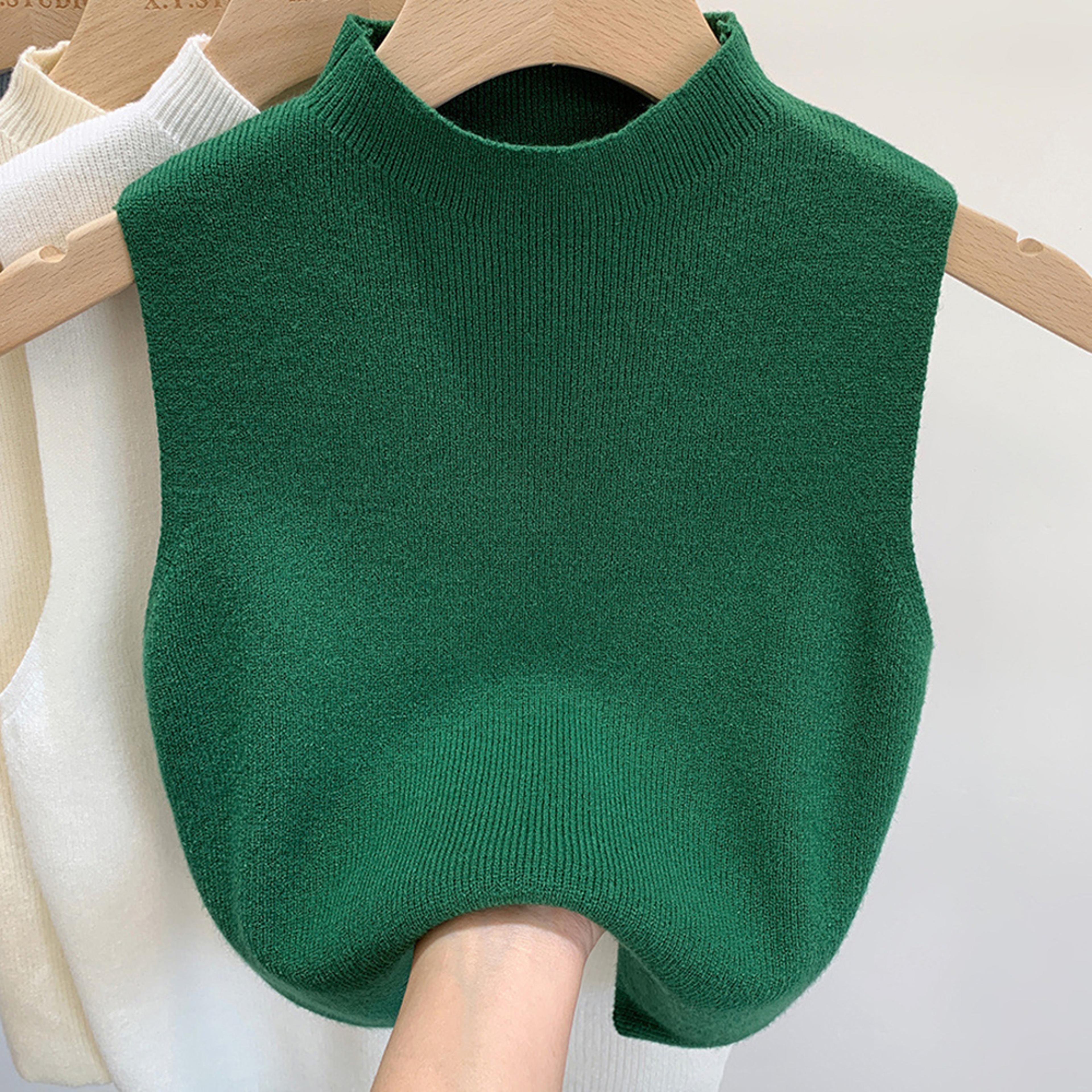 Womens Vest Tank Top Solid Color Knitted Tees Cropped Camisole Sweater HalfTurtleneck Sleeveless To 9