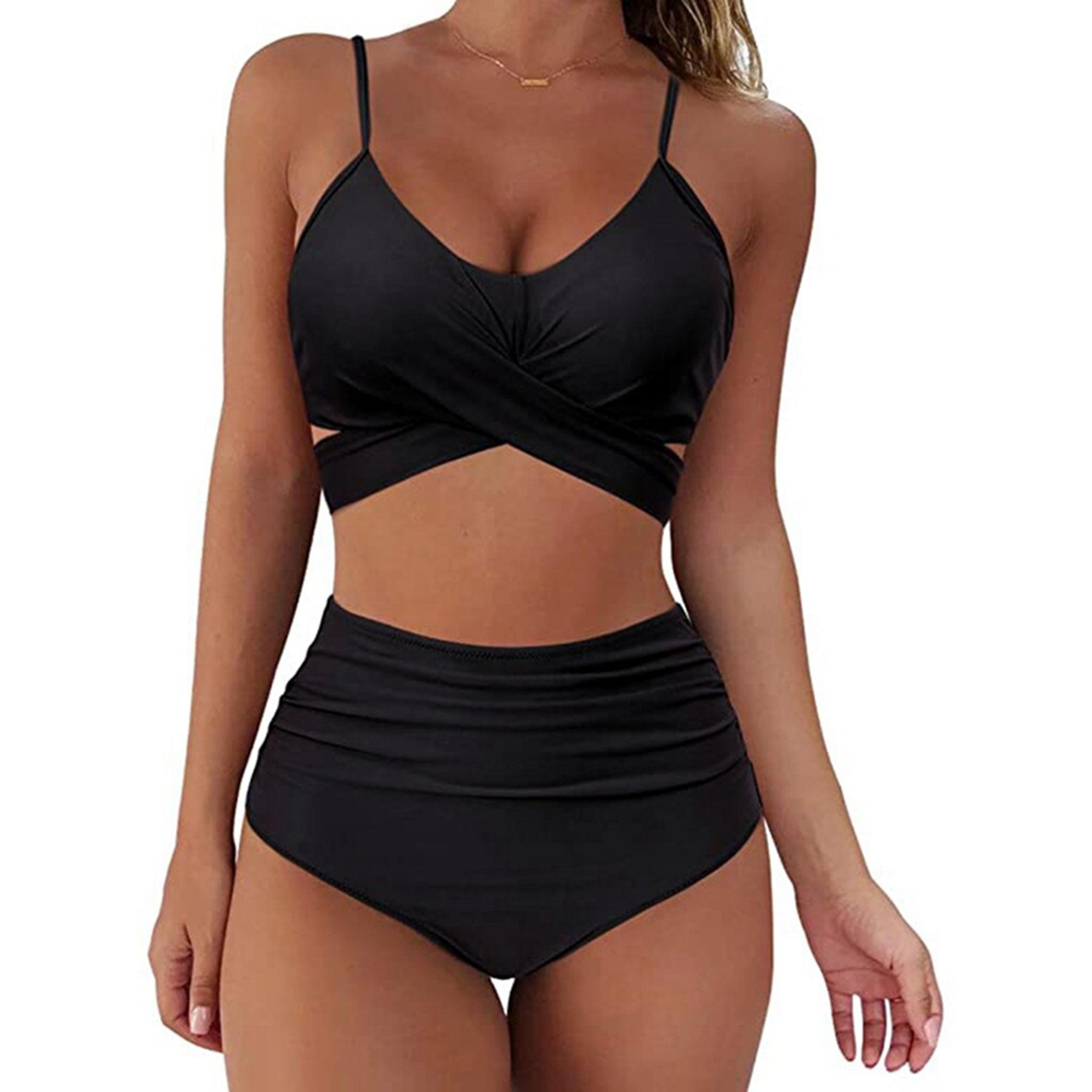 Women Slim Bikini Sets High Waisted Sexy Swimwear 2 Pieces 2025 SolidFloral Ruched Brazilian Swimsu 5
