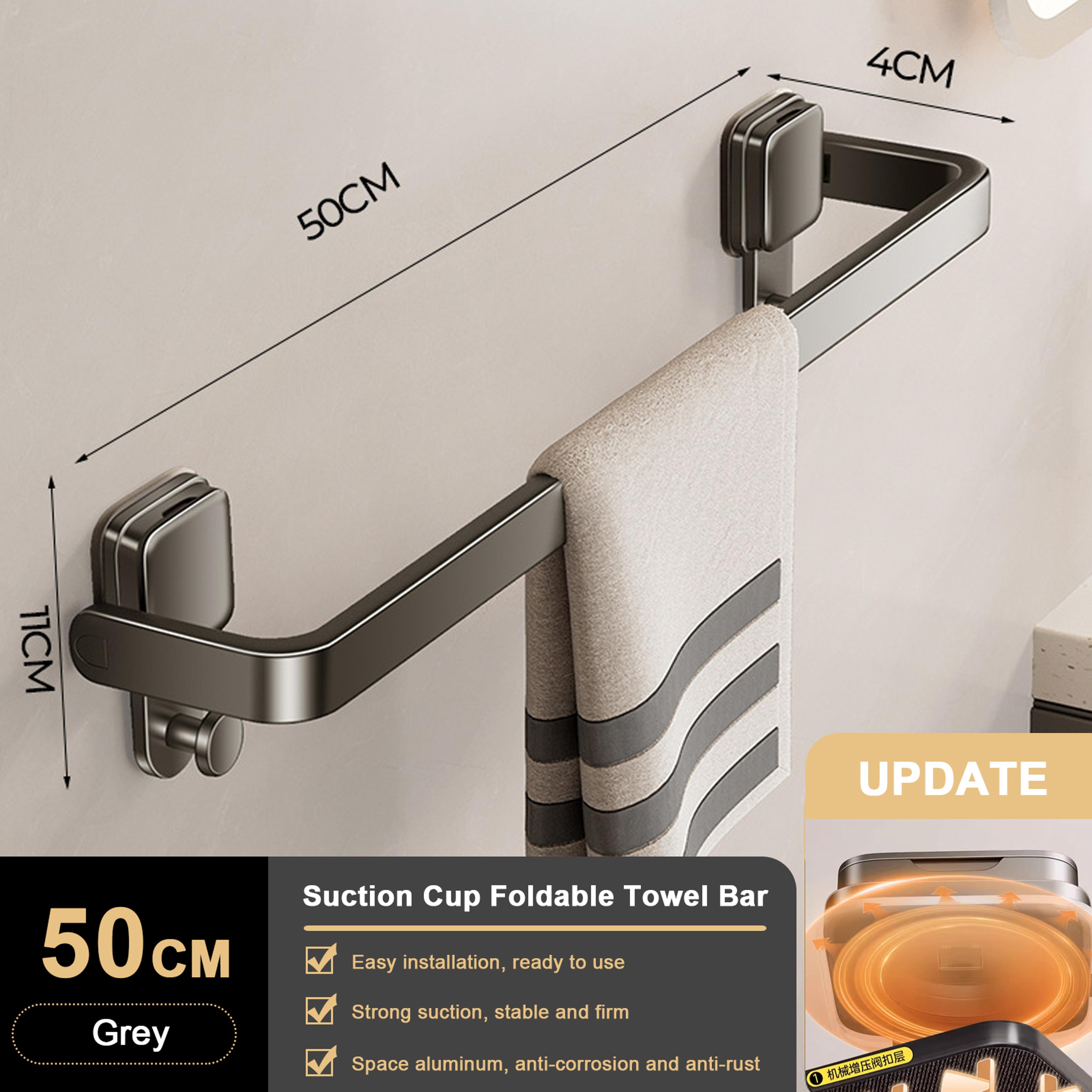 Suction Cup Folding Bathroom Hand Towel Rack Towel Holder Wall Mount No Drill Towel Bar Apartment 8