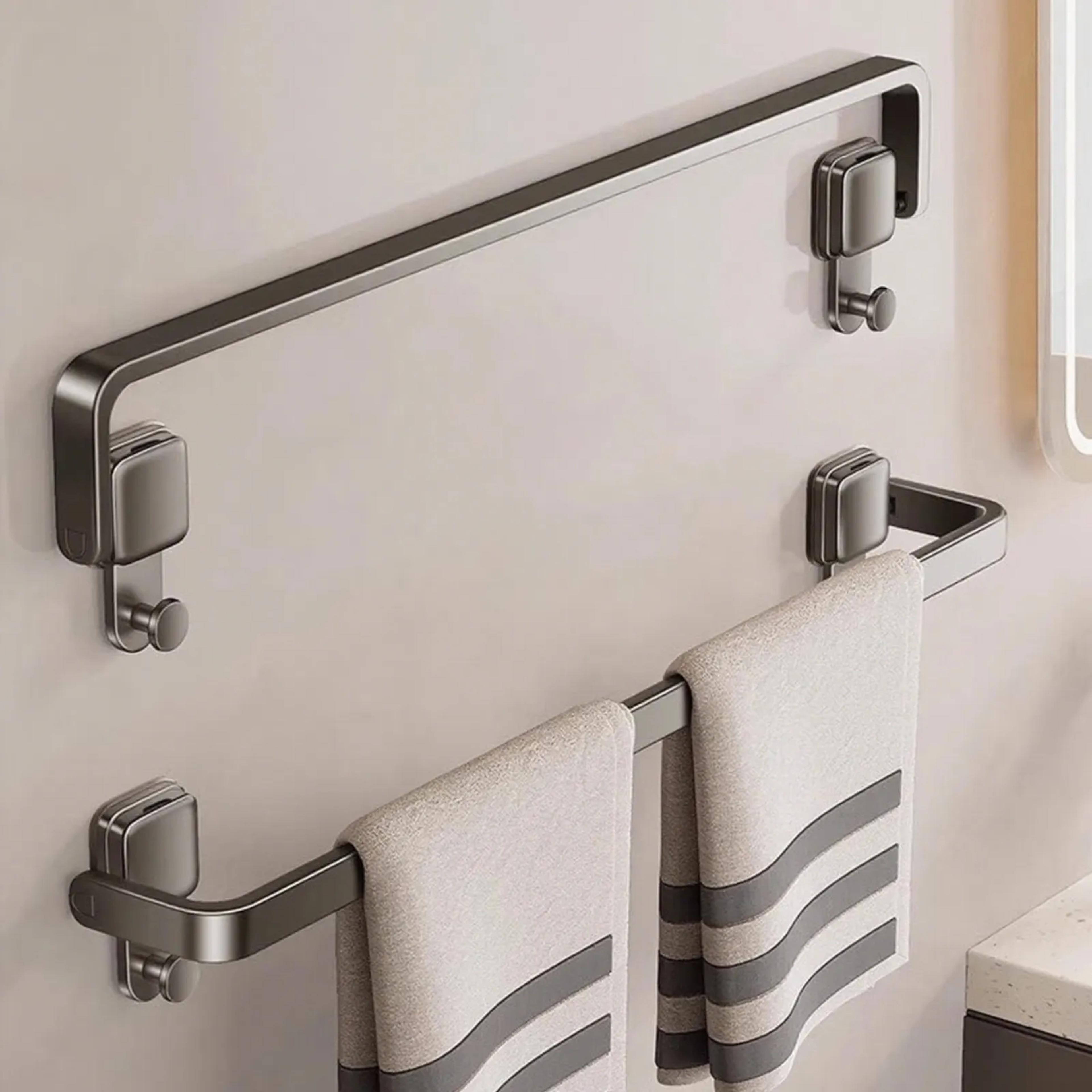 Suction Cup Bathroom Towel Rack Holder Folding Wall Mount No Drill Space Saving Hand Towel Bar For