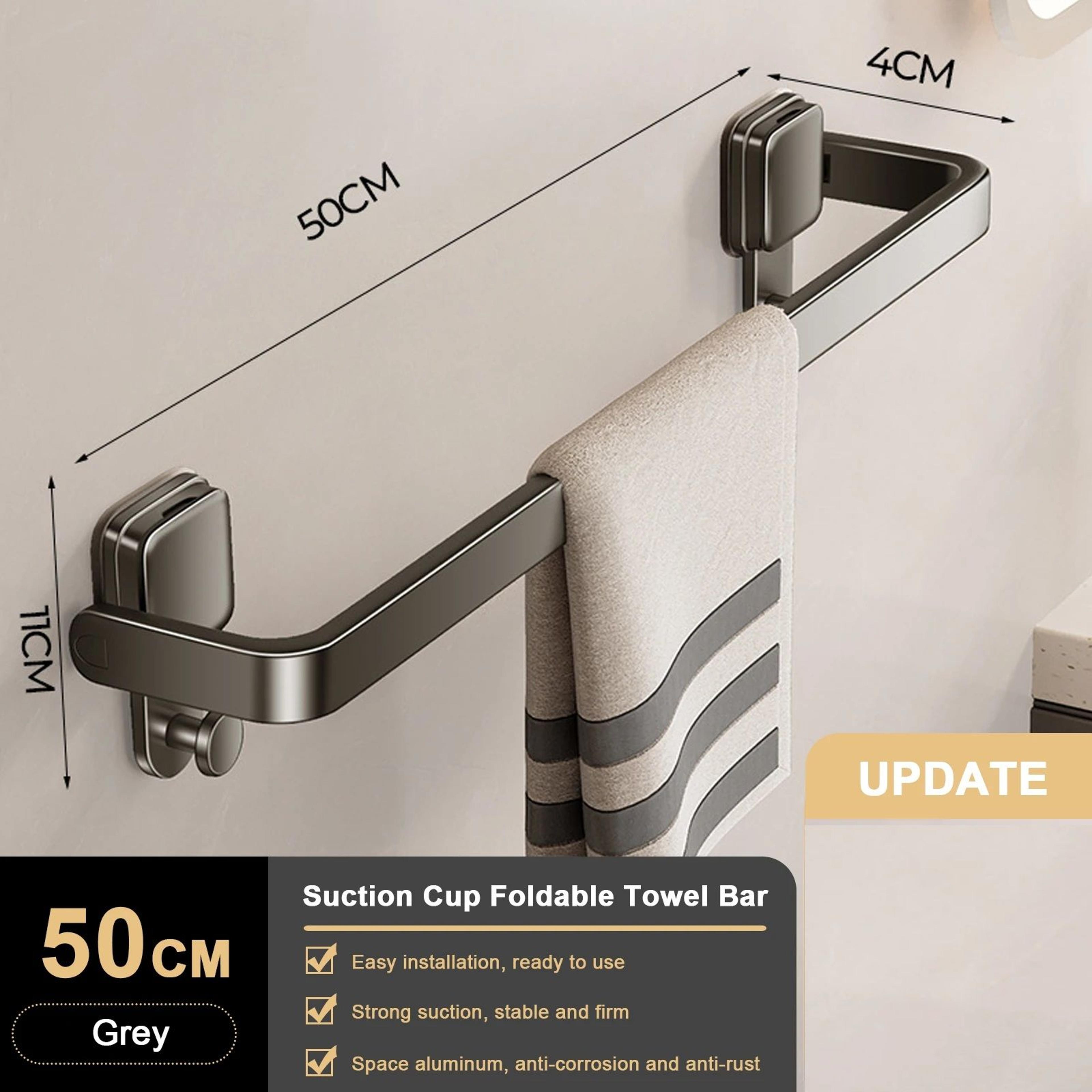 Suction Cup Bathroom Towel Rack Holder Folding Wall Mount No Drill Space Saving Hand Towel Bar For  7