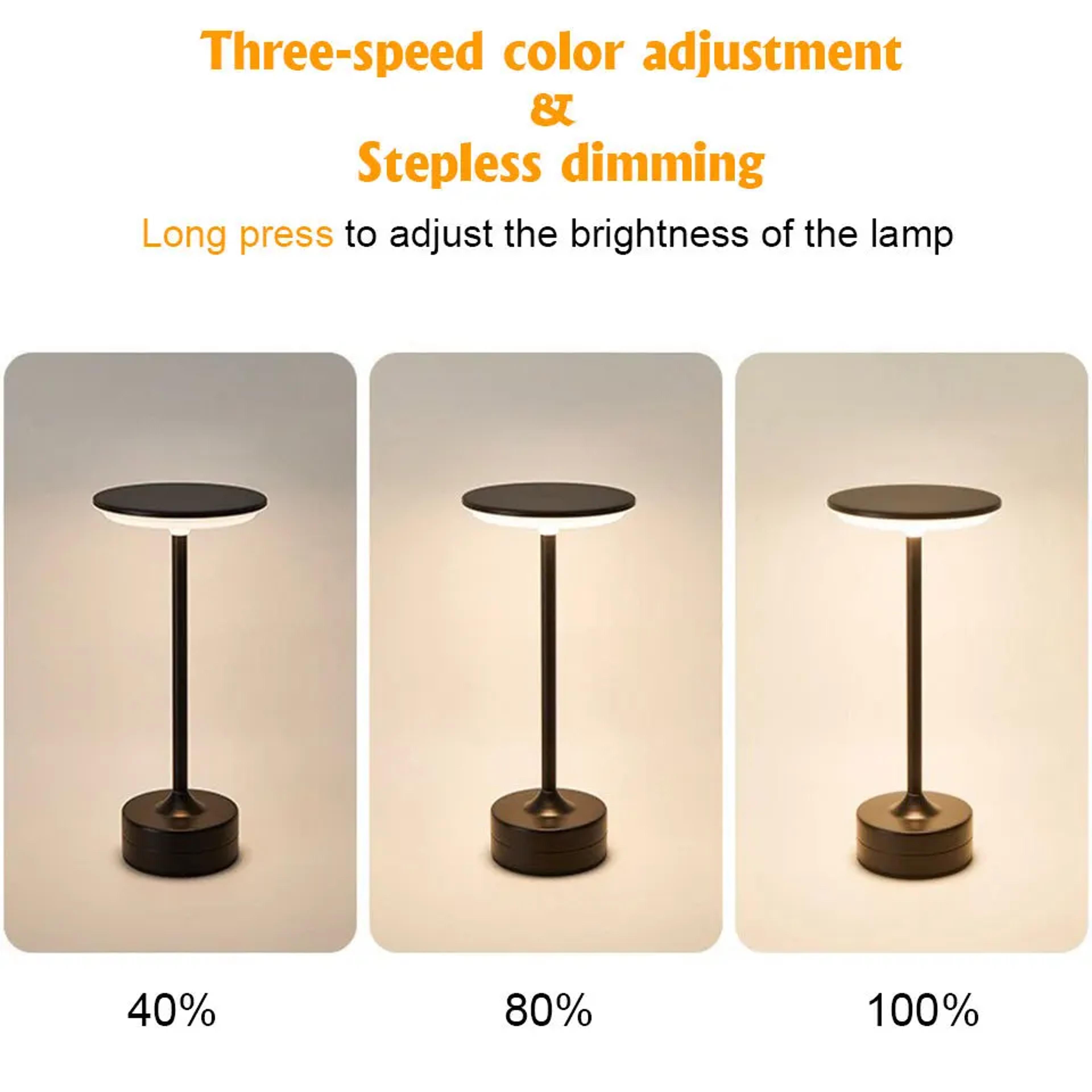Vintage Metal LED Desk Lamp Touch Control Adjustable Brightness Rechargeable Portable For Office Be 2