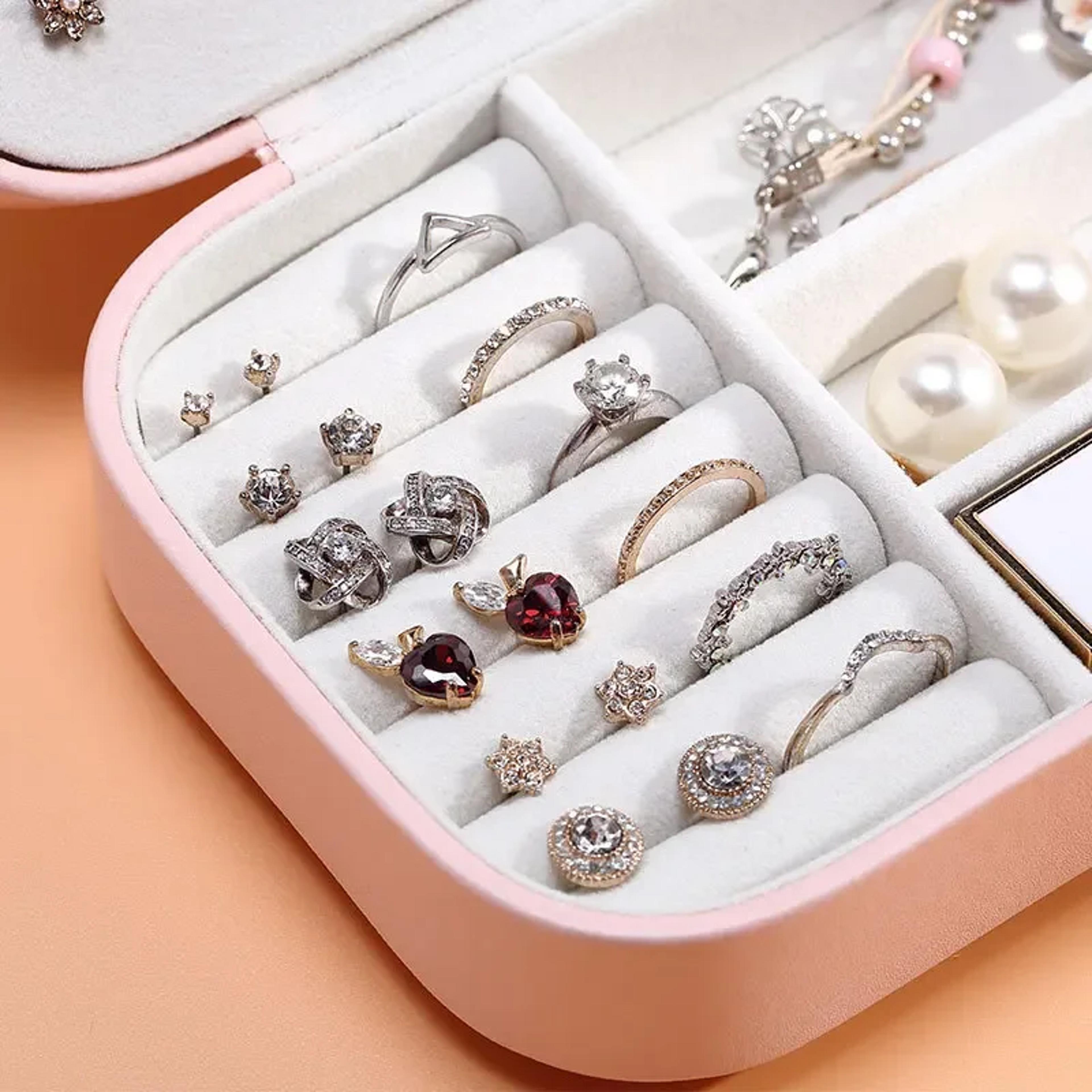 Portable Jewelry Box Travel Jewelry Case Organizer Leather Storage Zipper Display Box With Button C 5