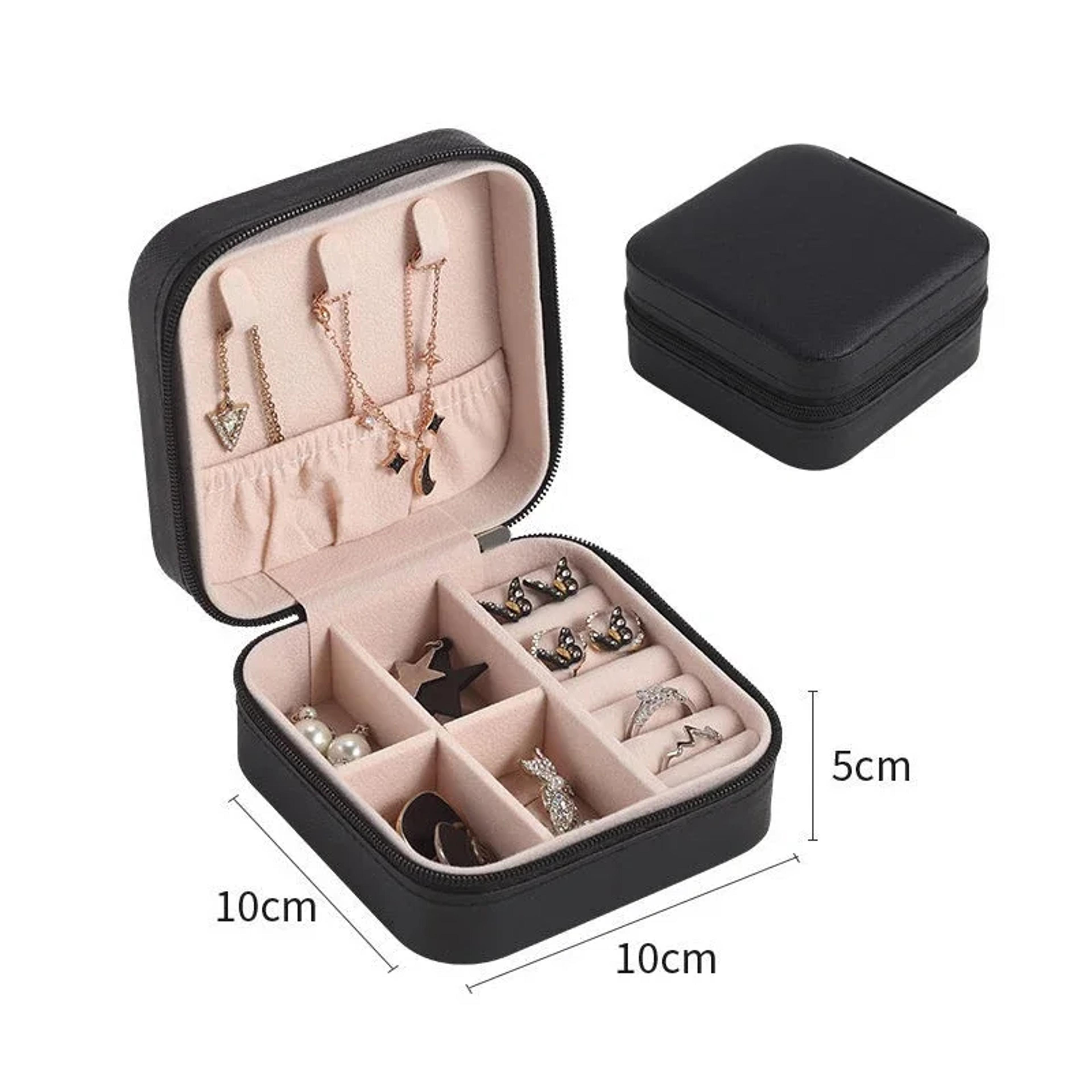 Portable Jewelry Box Travel Jewelry Case Organizer Leather Storage Zipper Display Box With Button C 10