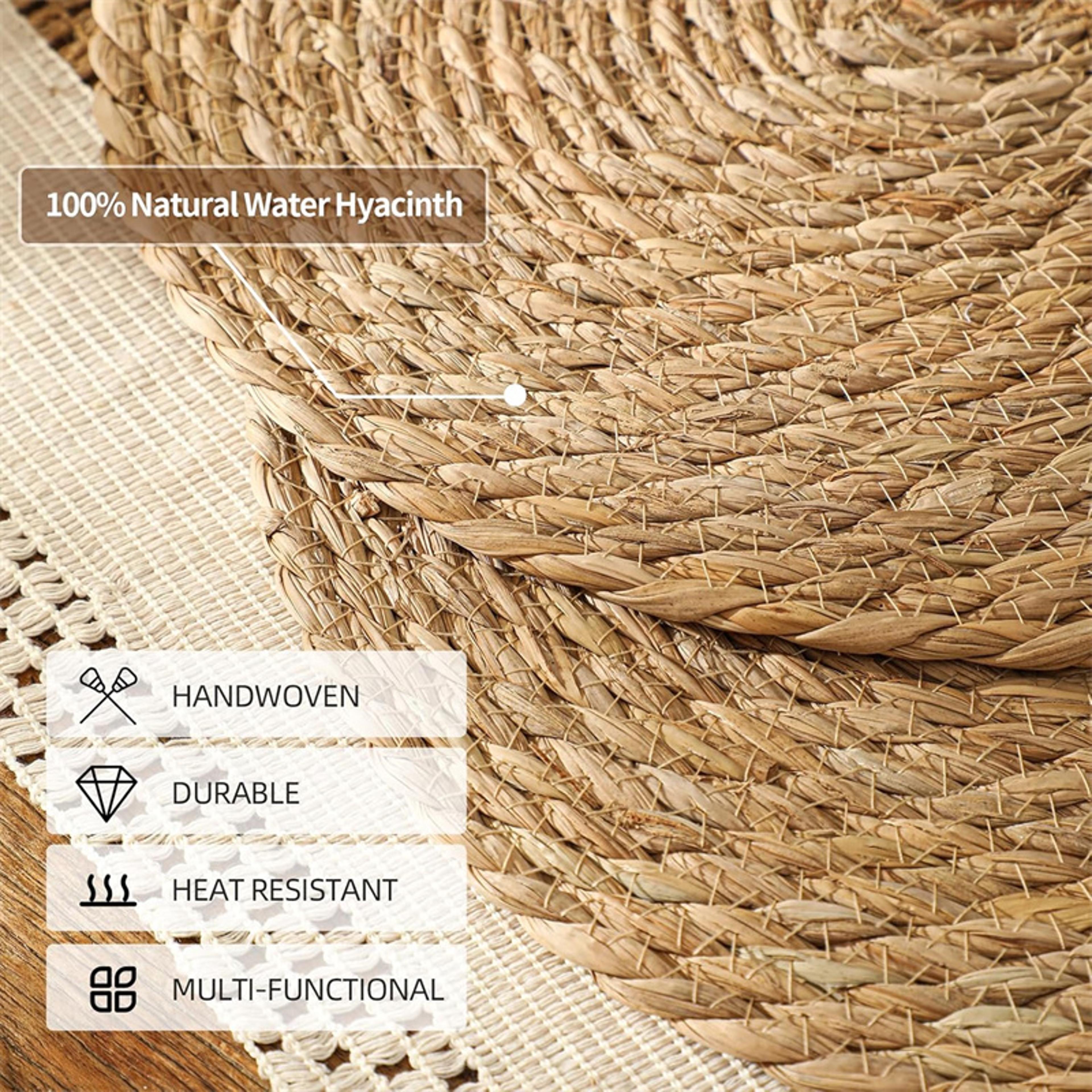 Round Woven Placemats Set Boho Rattan Placemat Natural Straw Braided Table Mat Farmhouse Weave Dinn 3